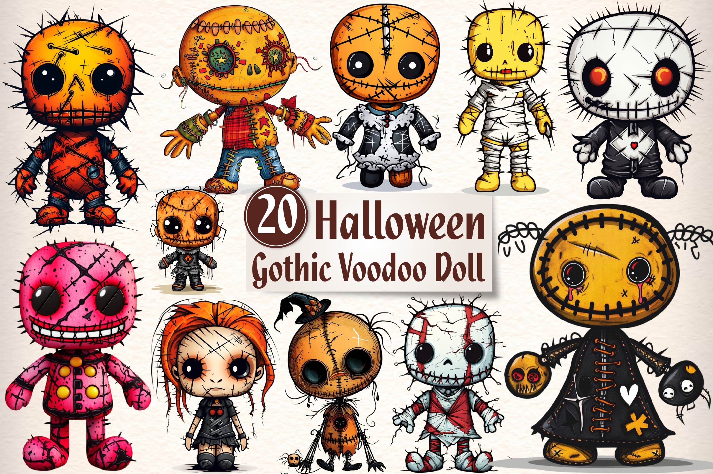 Halloween Gothic Voodoo Doll Clipart Bundle 2