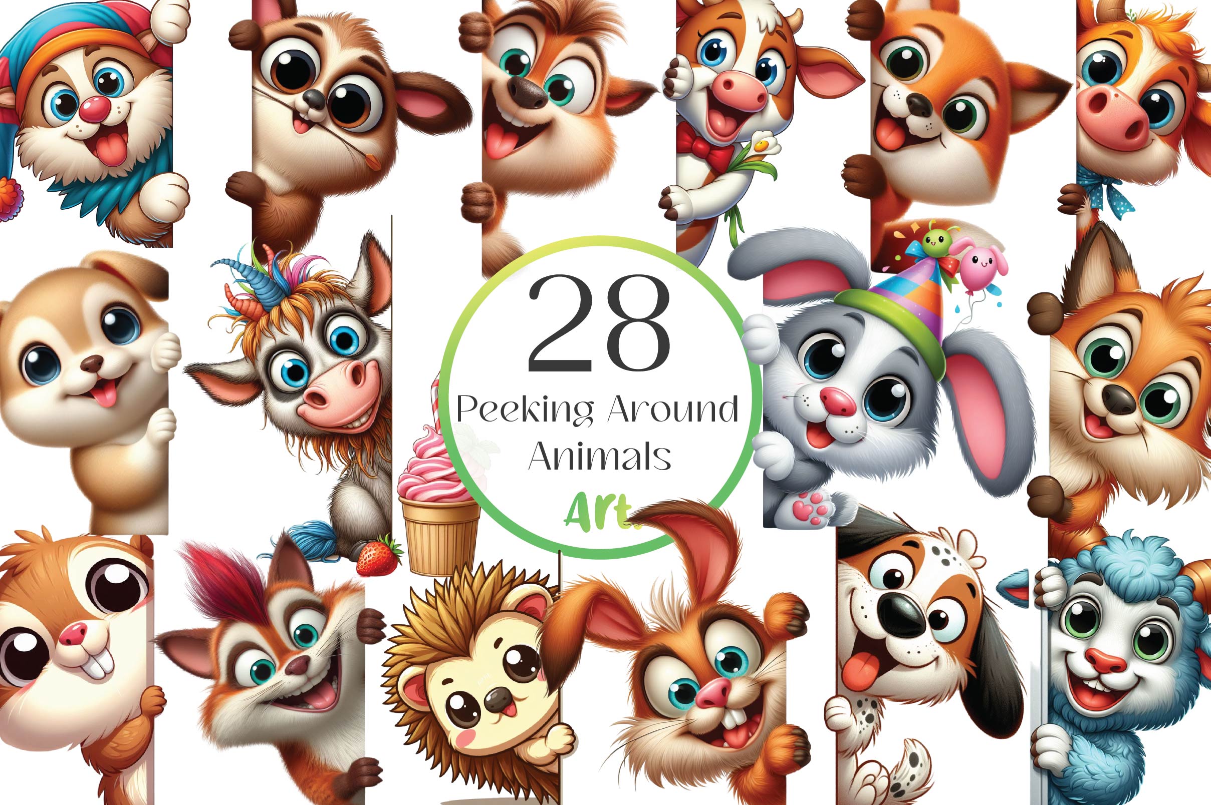 Crazy Animals Peeking Around Corner Clipart Bundle