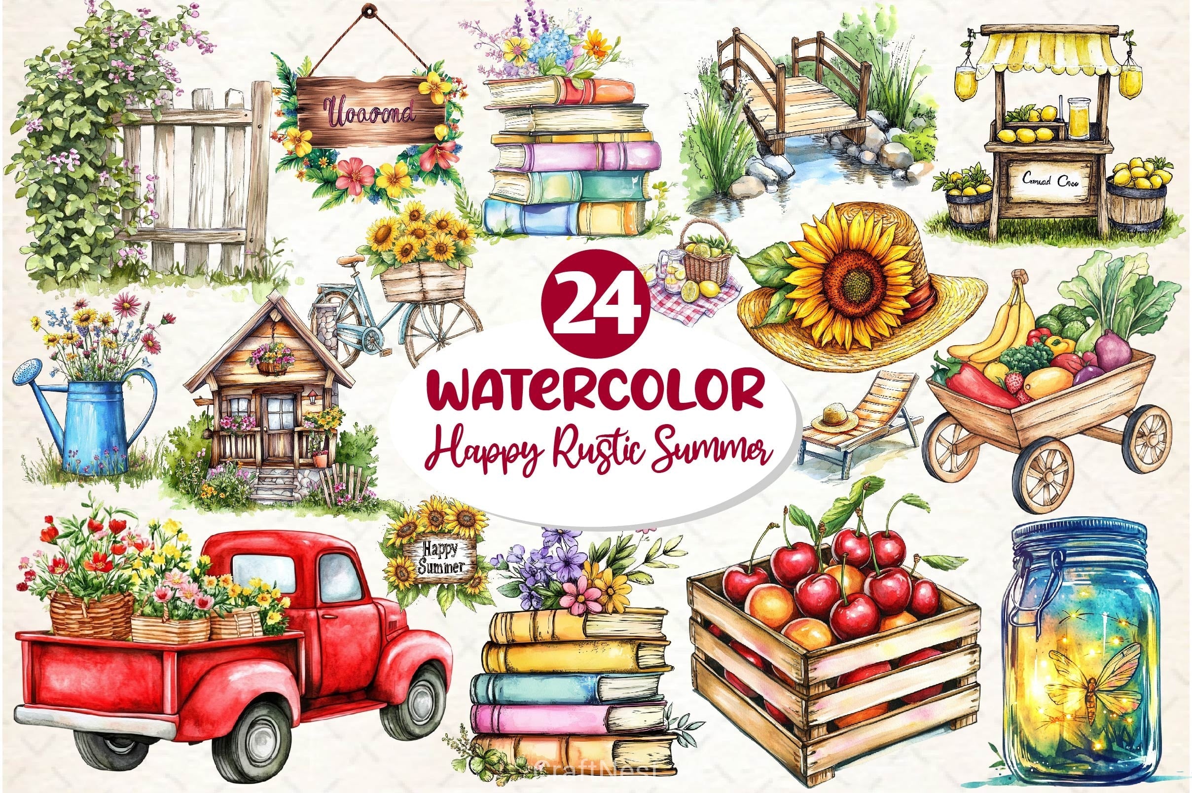 Happy Rustic Summer Clipart Bundle 2