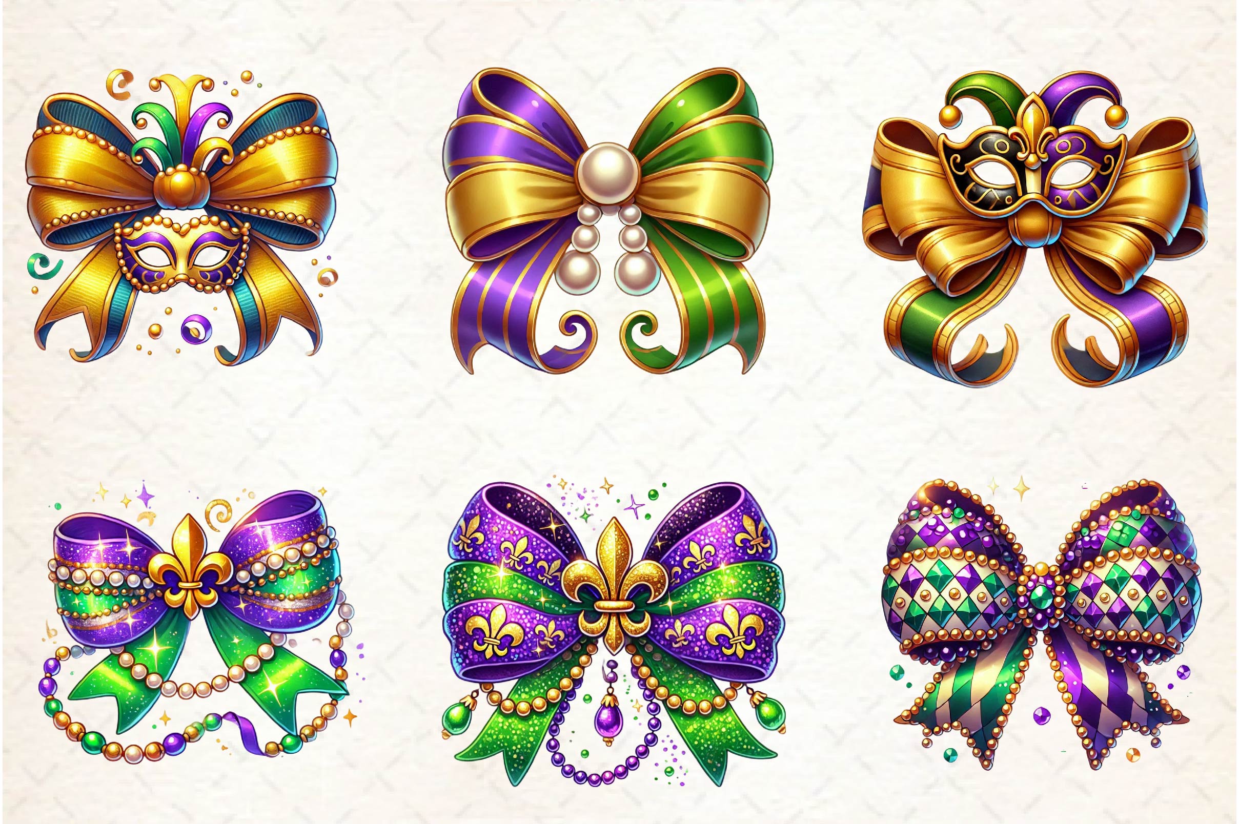 Mardi Gras Bow Clipart Bundle