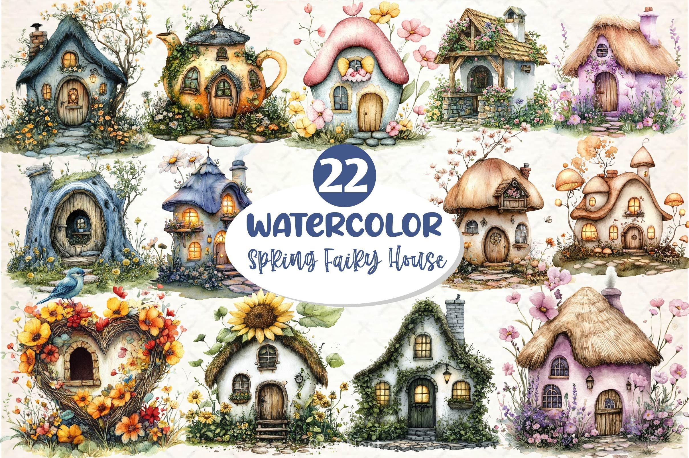Spring Fairy House Clipart Bundle