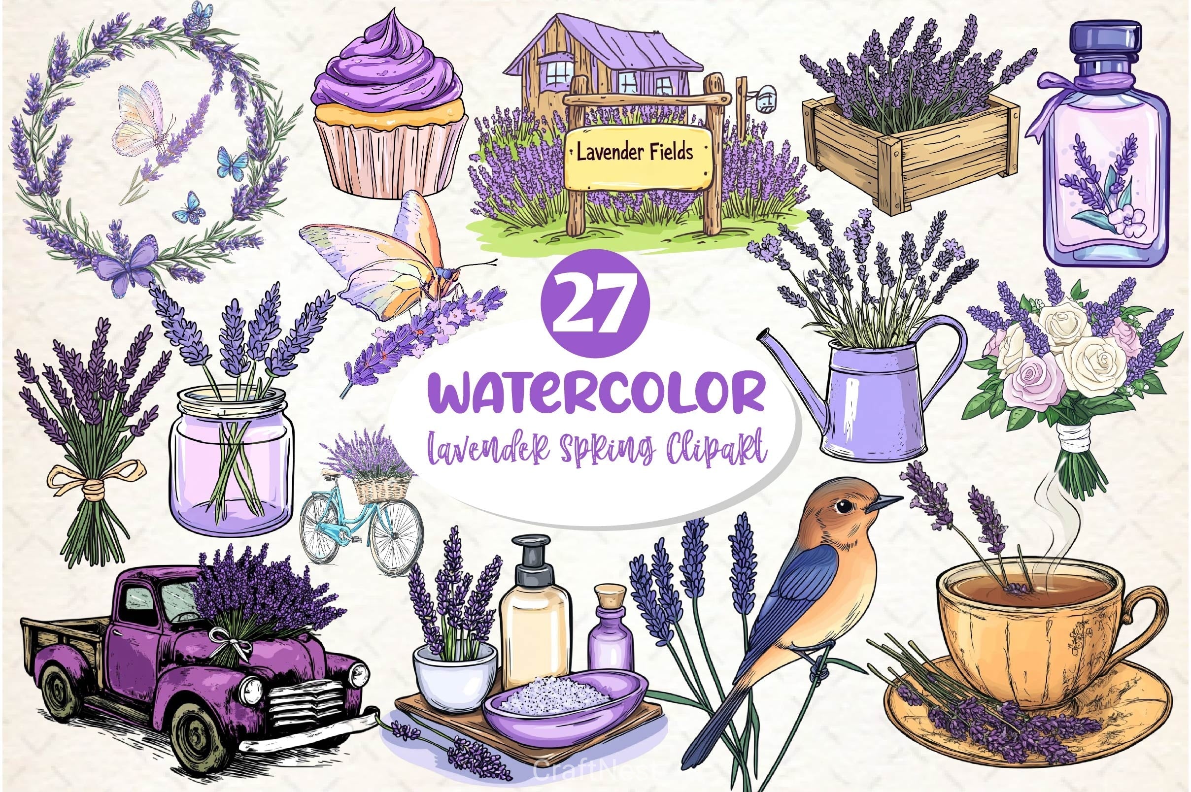 Lavender Spring Clipart Bundle 2