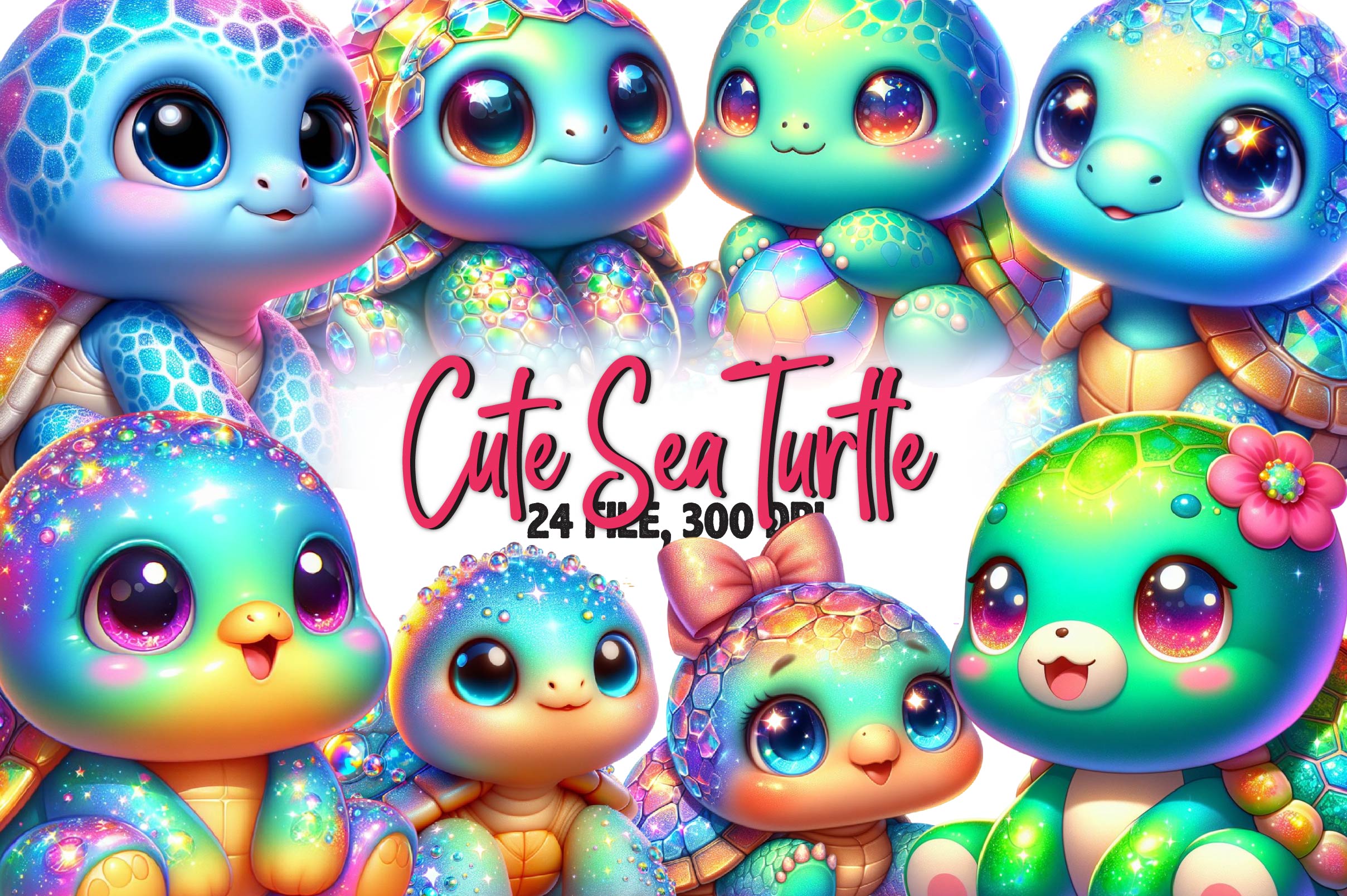 Cute Sea Turtle Clipart Bundle