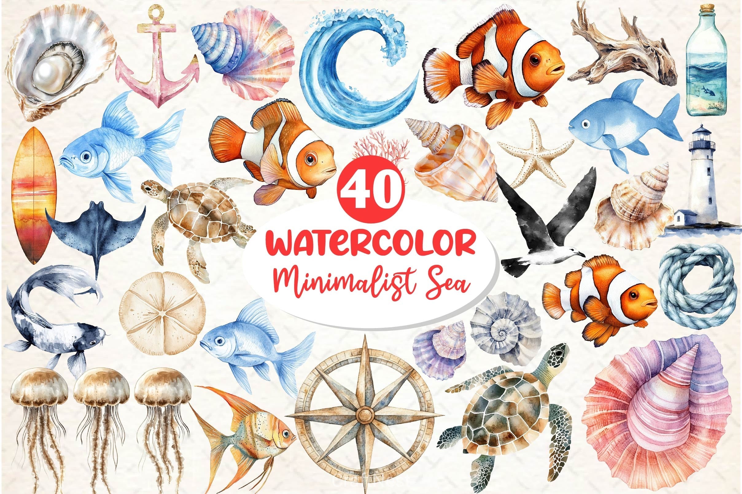 Minimalist Sea Clipart Bundle 4