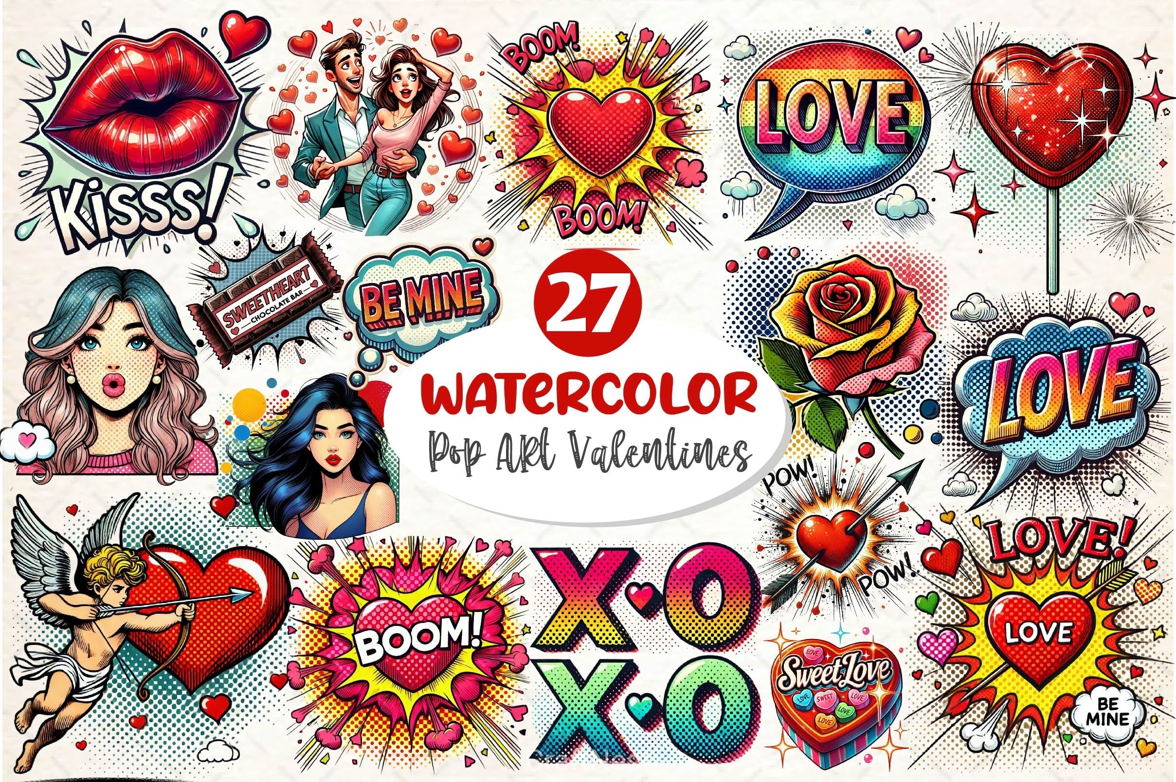 Pop Art Valentines Day Clipart Bundle 2