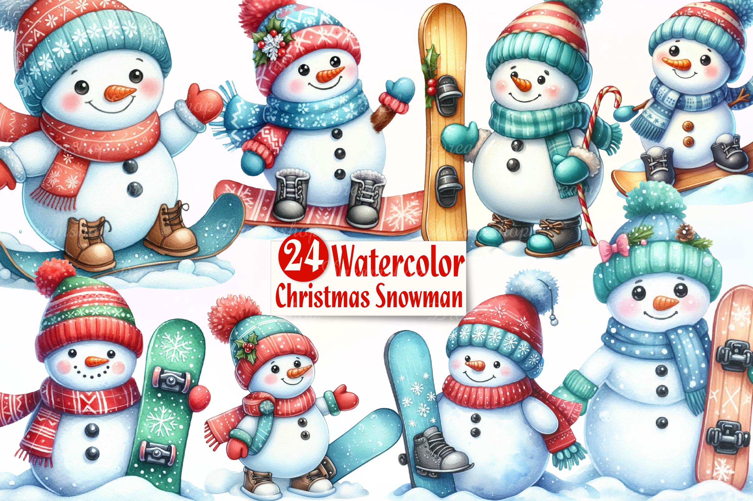 Christmas Snowman Clipart Bundle