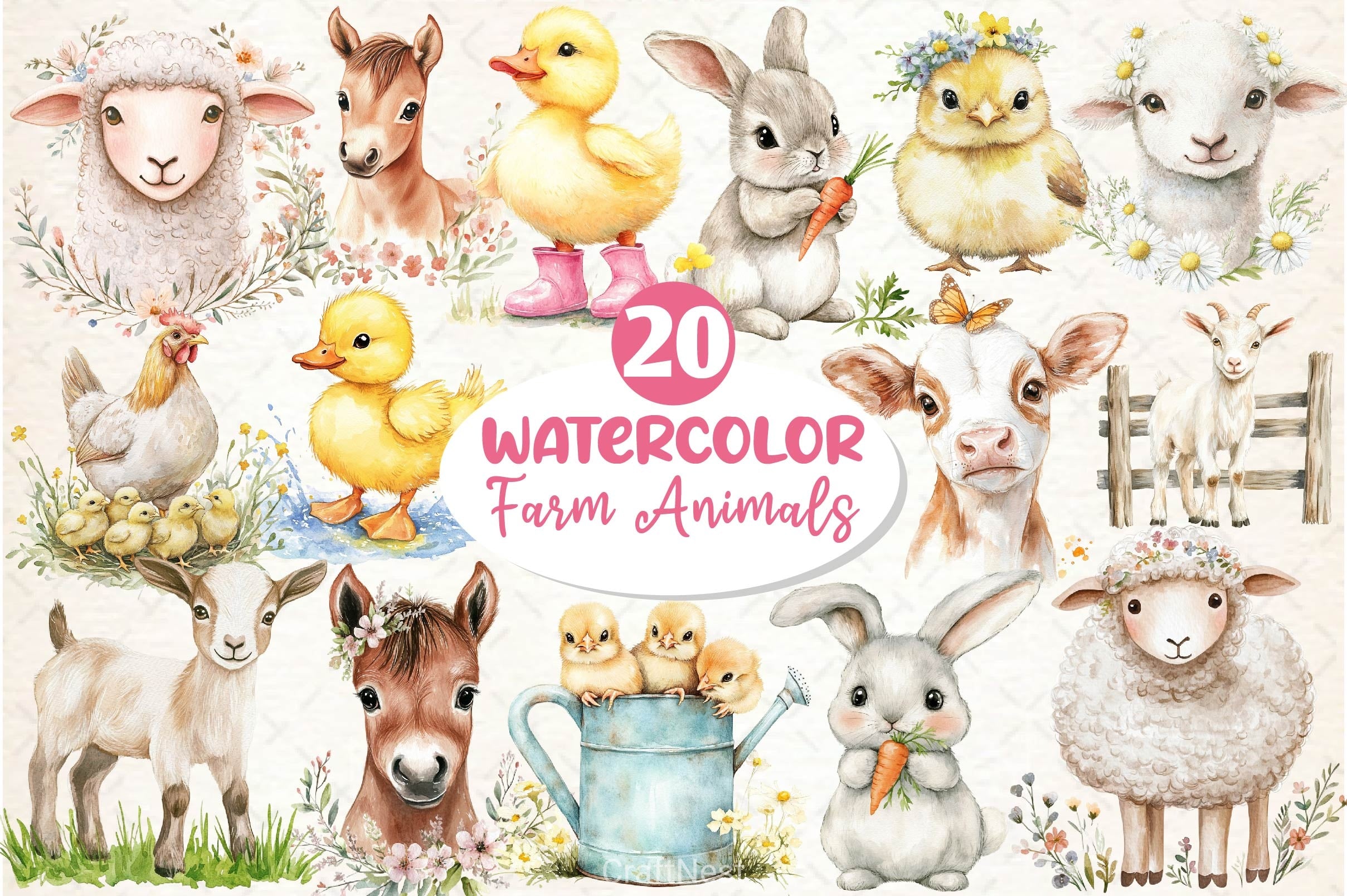 Spring Farm Animals Clipart Bundle 2