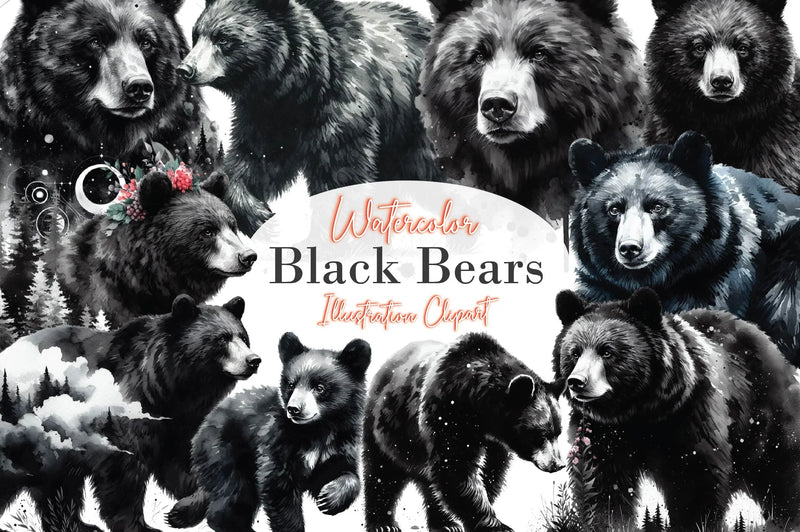 Black Bears Clipart Bundle - CraftNest - Digital Crafting and Art