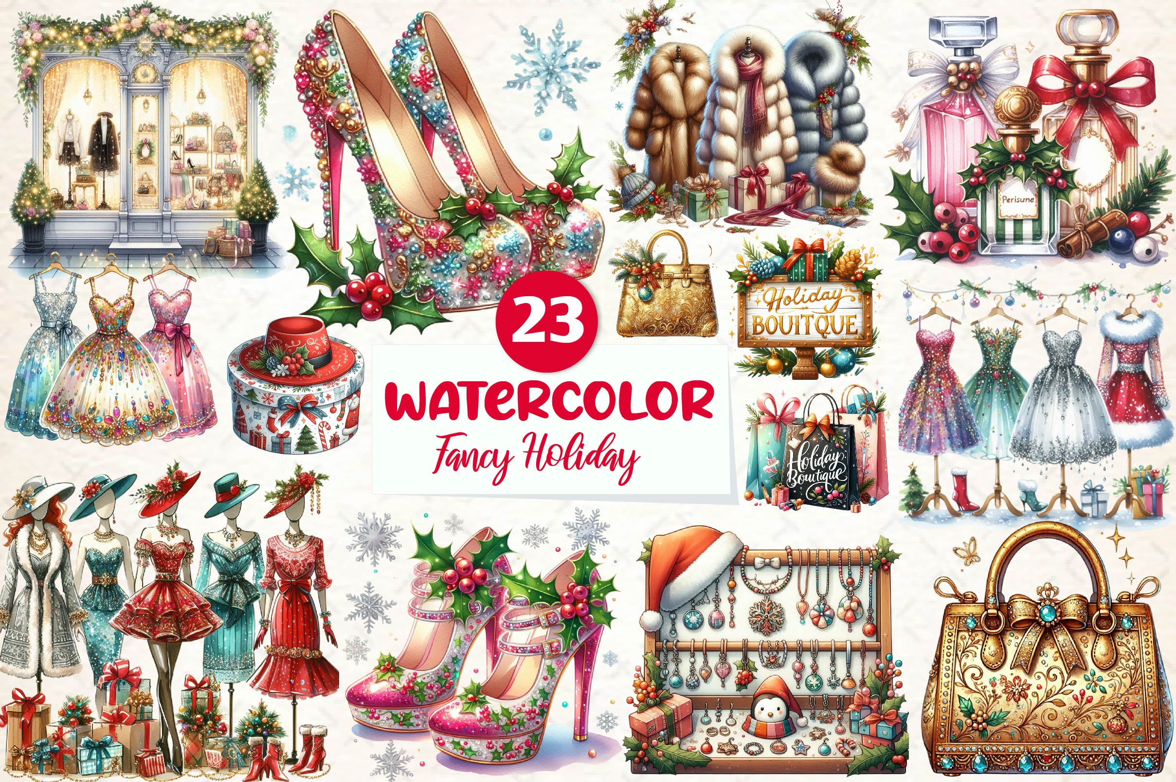 Fancy Holiday Boutique Clipart Bundle