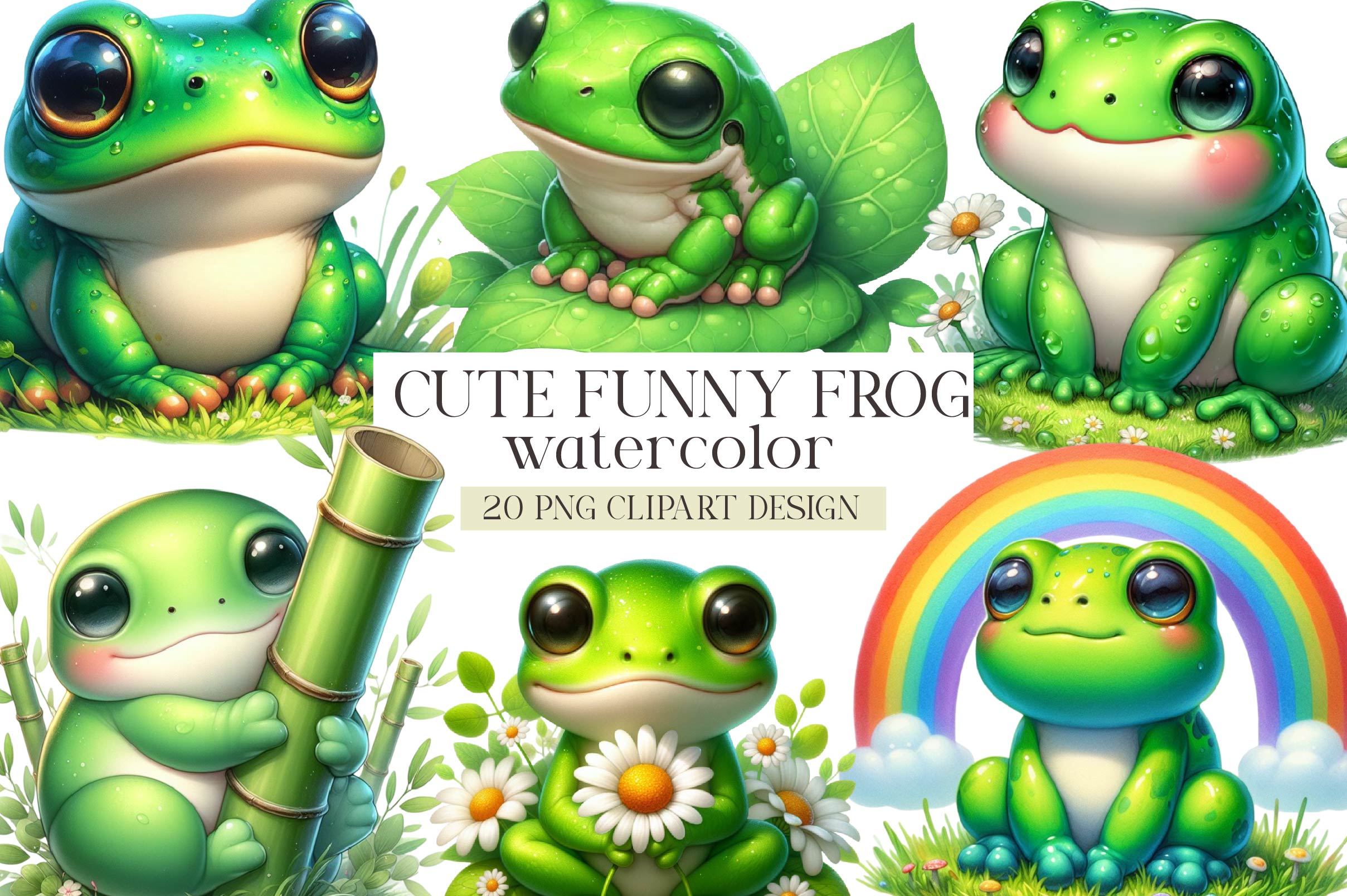 Funny And Cute Frog Clipart Bundle 1