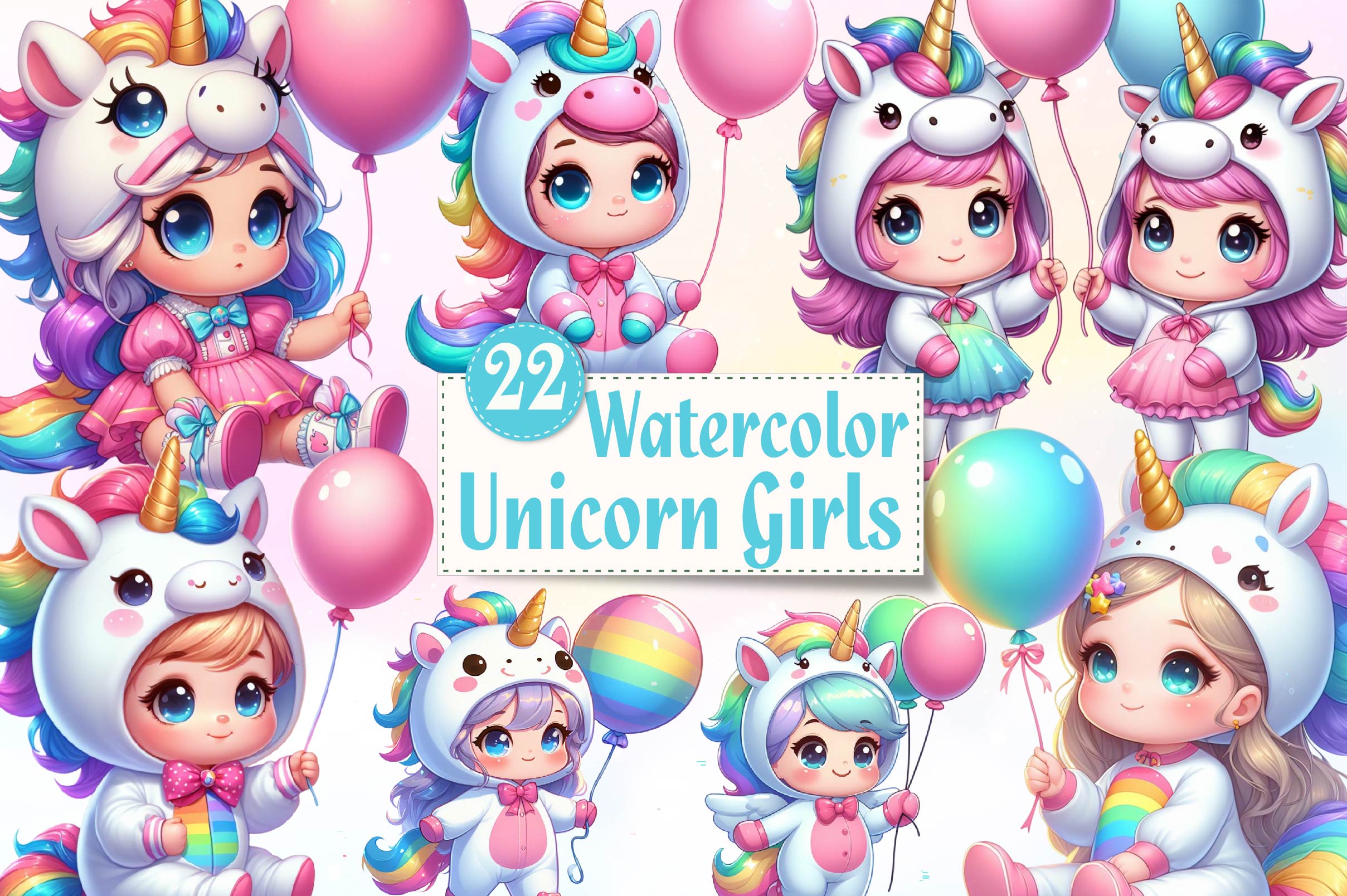 Little Unicorn Girls Clipart Bundle