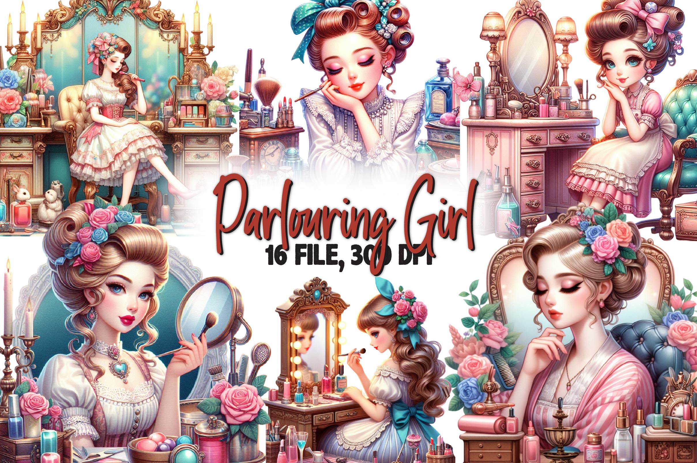 Beauty Parlour In Pin Up Girl Clipart Bundle