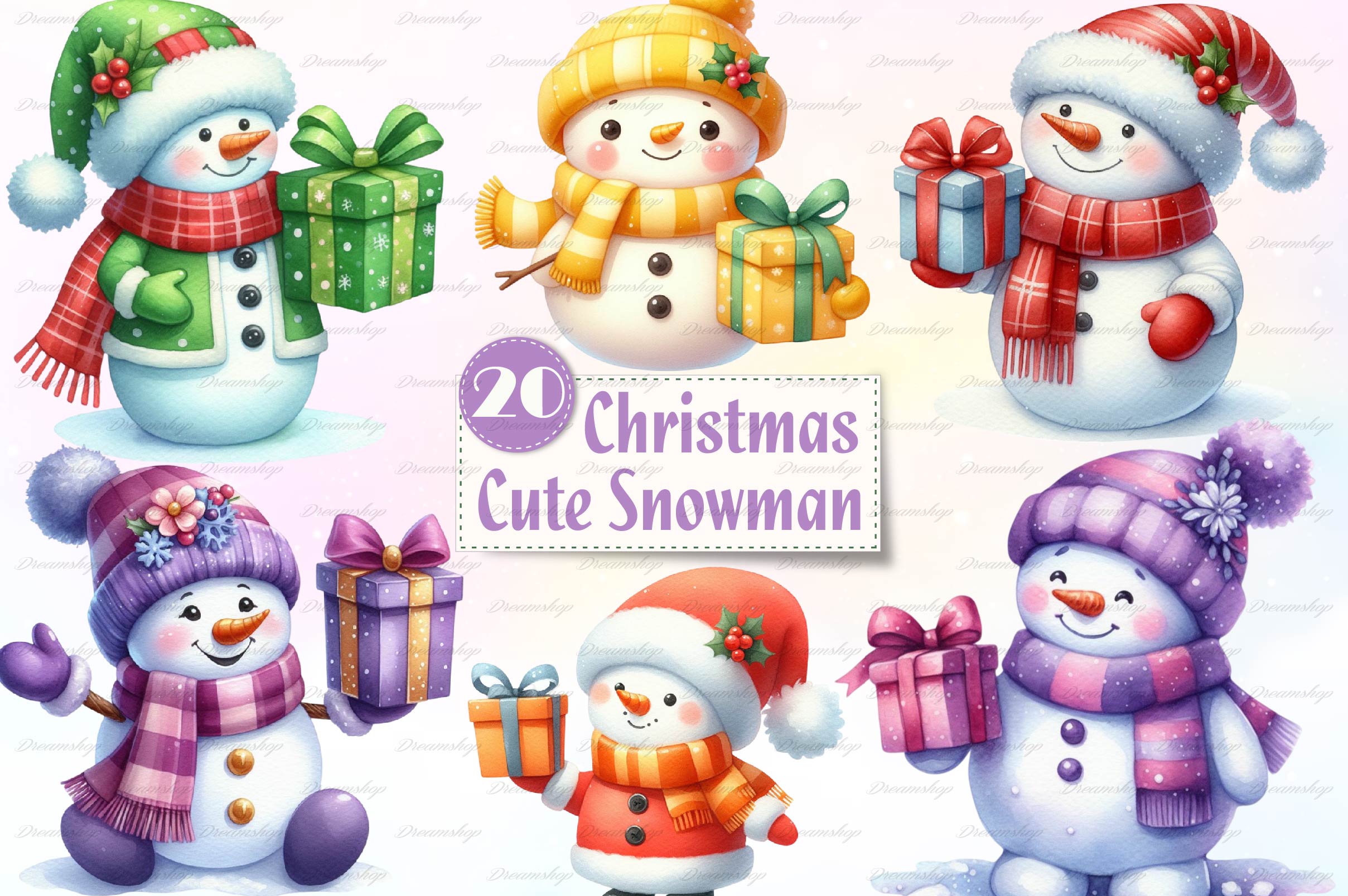 Christmas Cute Snowman Clipart Bundle 1