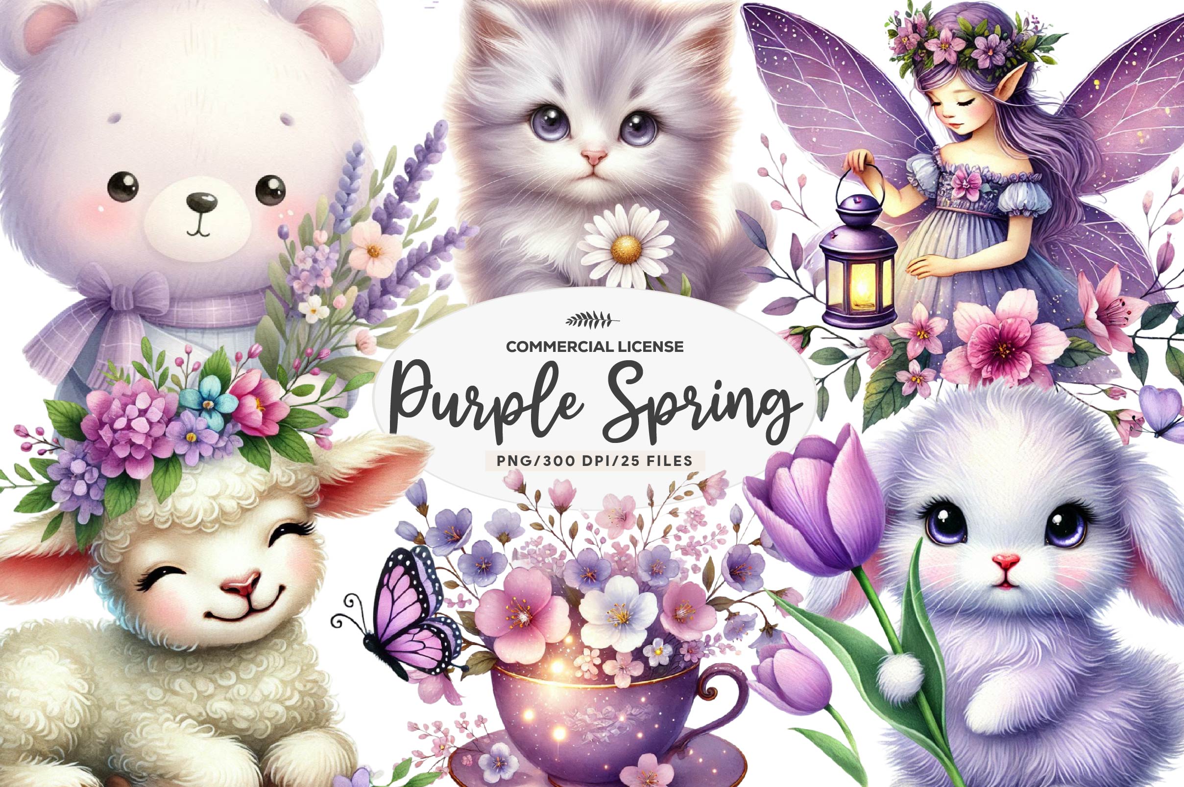 Cute Purple Spring Clipart Bundle