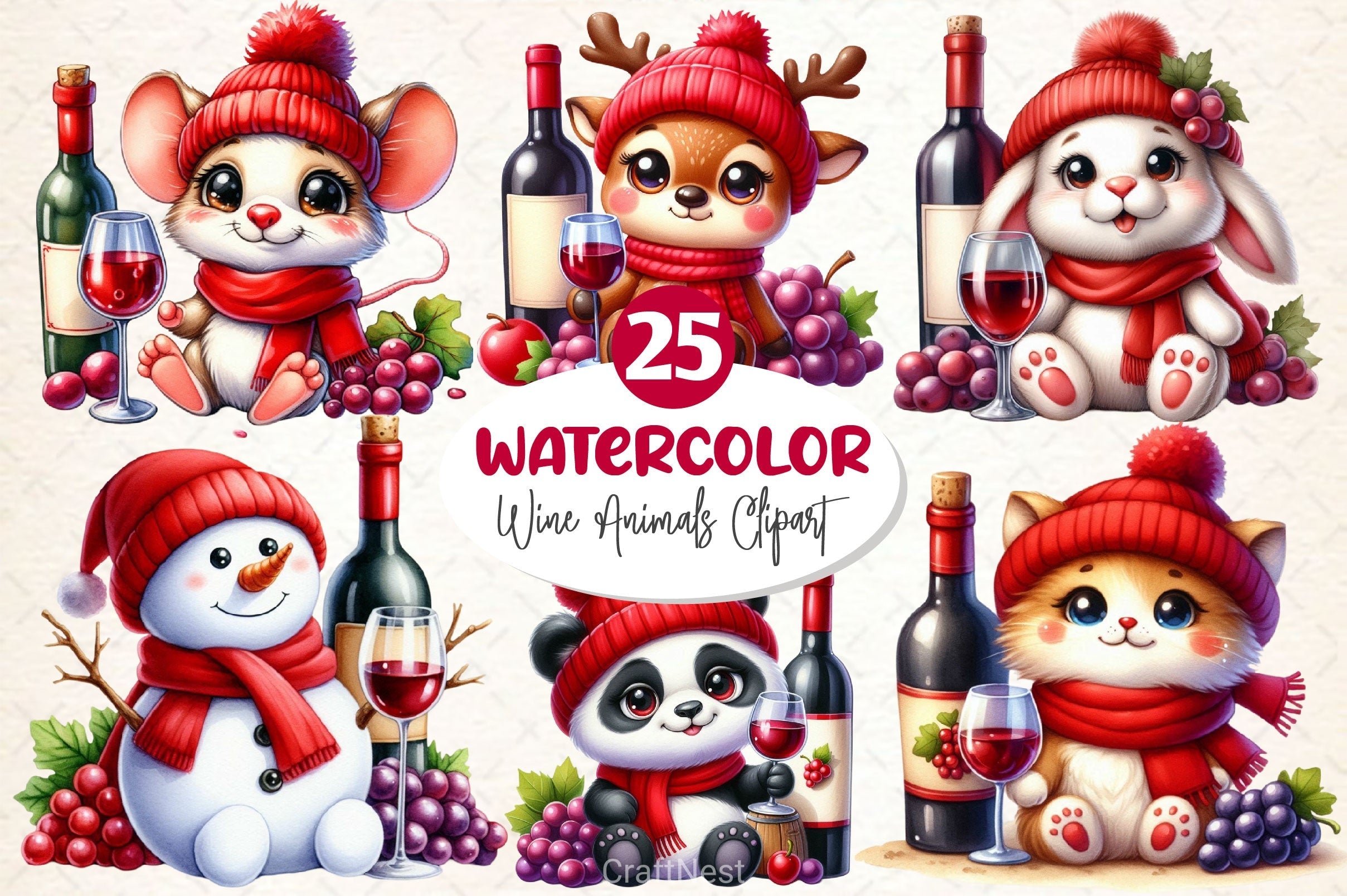 Wine Animals Clipart Bundle