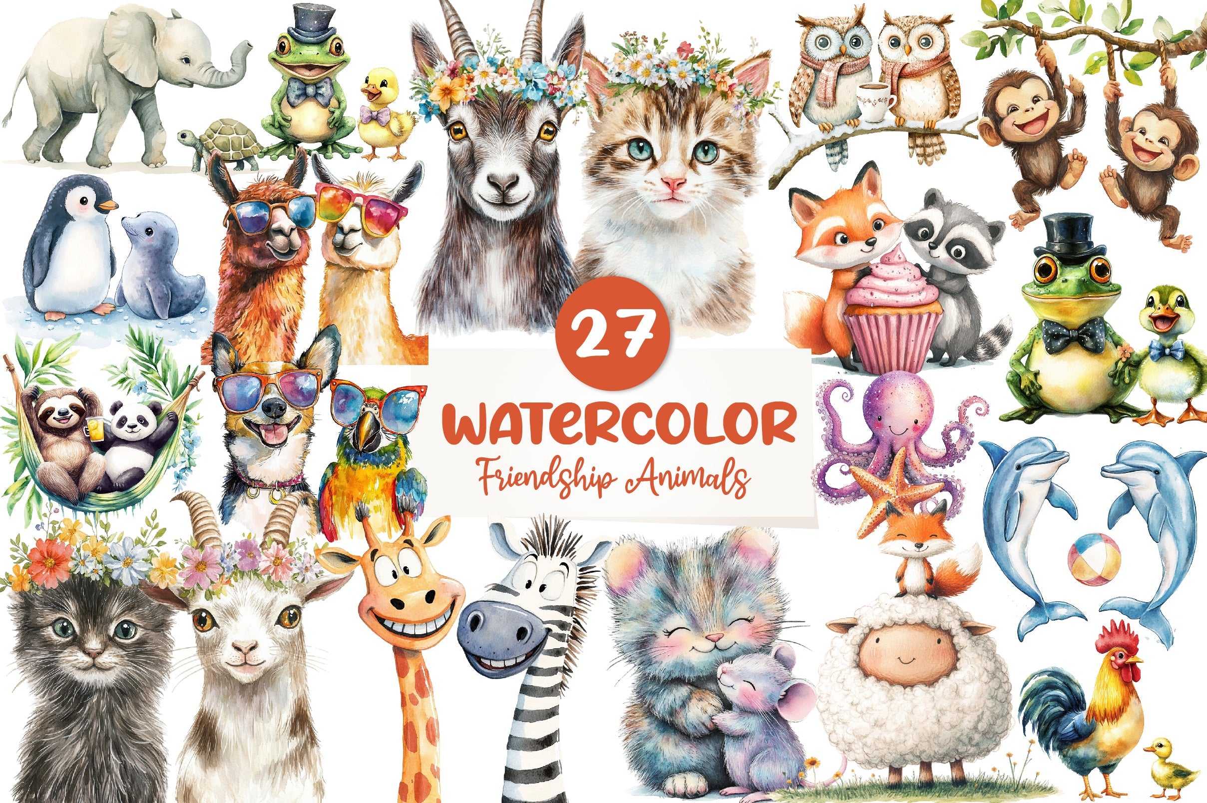 Quirky Friendship Animals Clipart Bundle