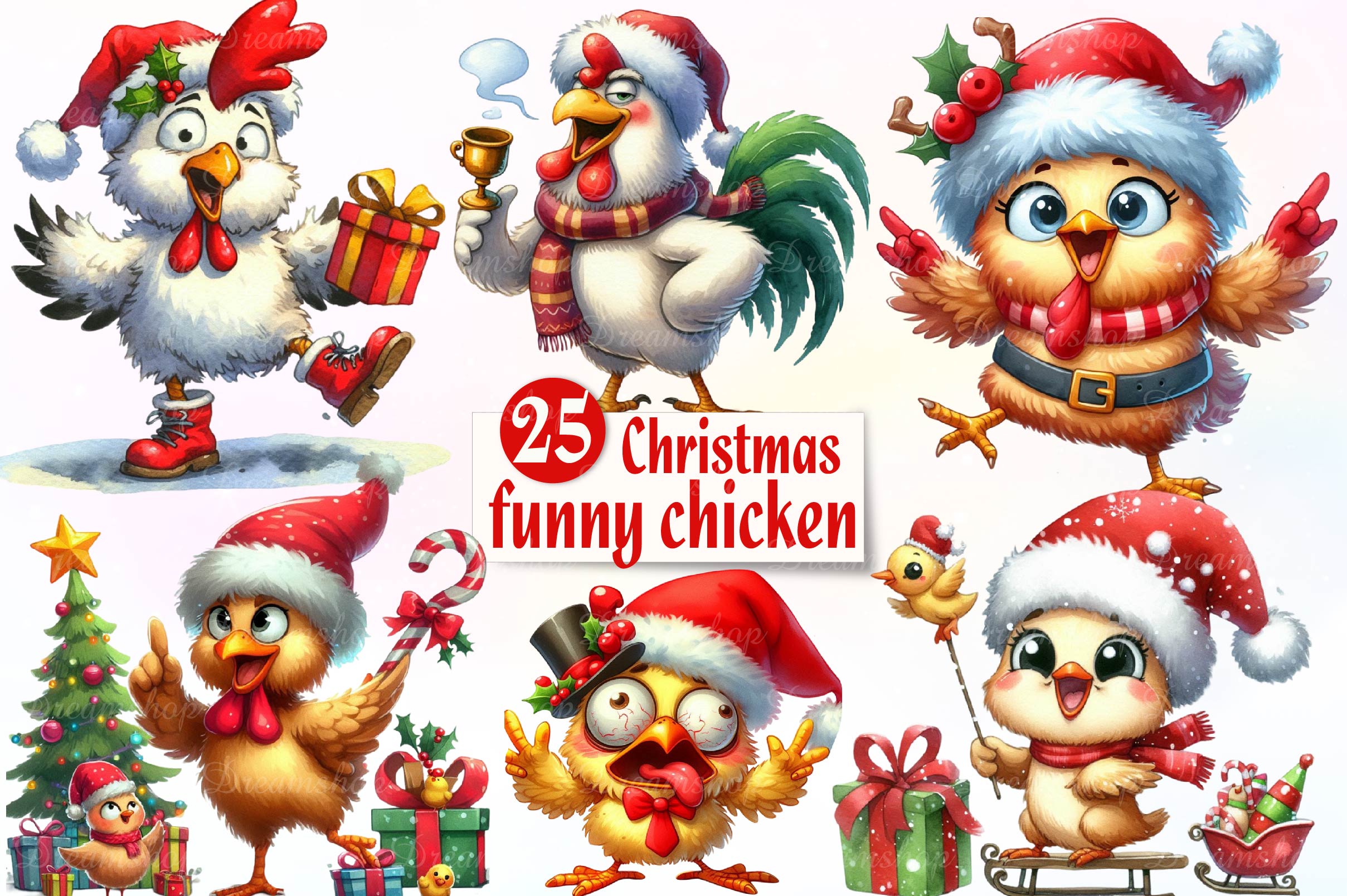 Christmas Funny Chicken Clipart Bundle