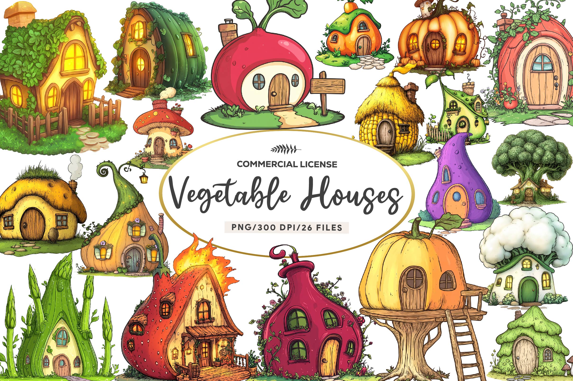 Vegetable Houses Clipart Bundle