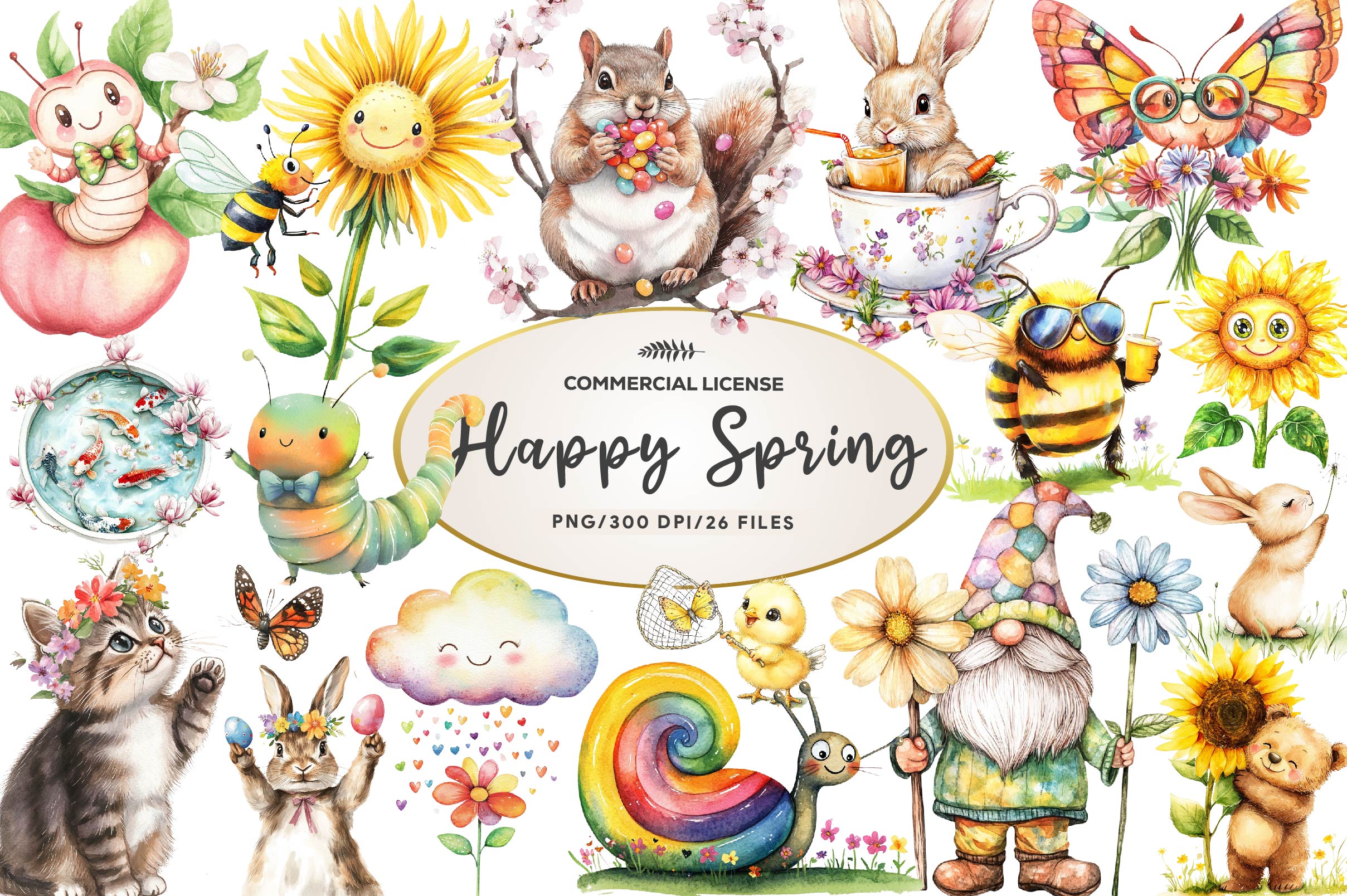 Funny Happy Spring Clipart Bundle