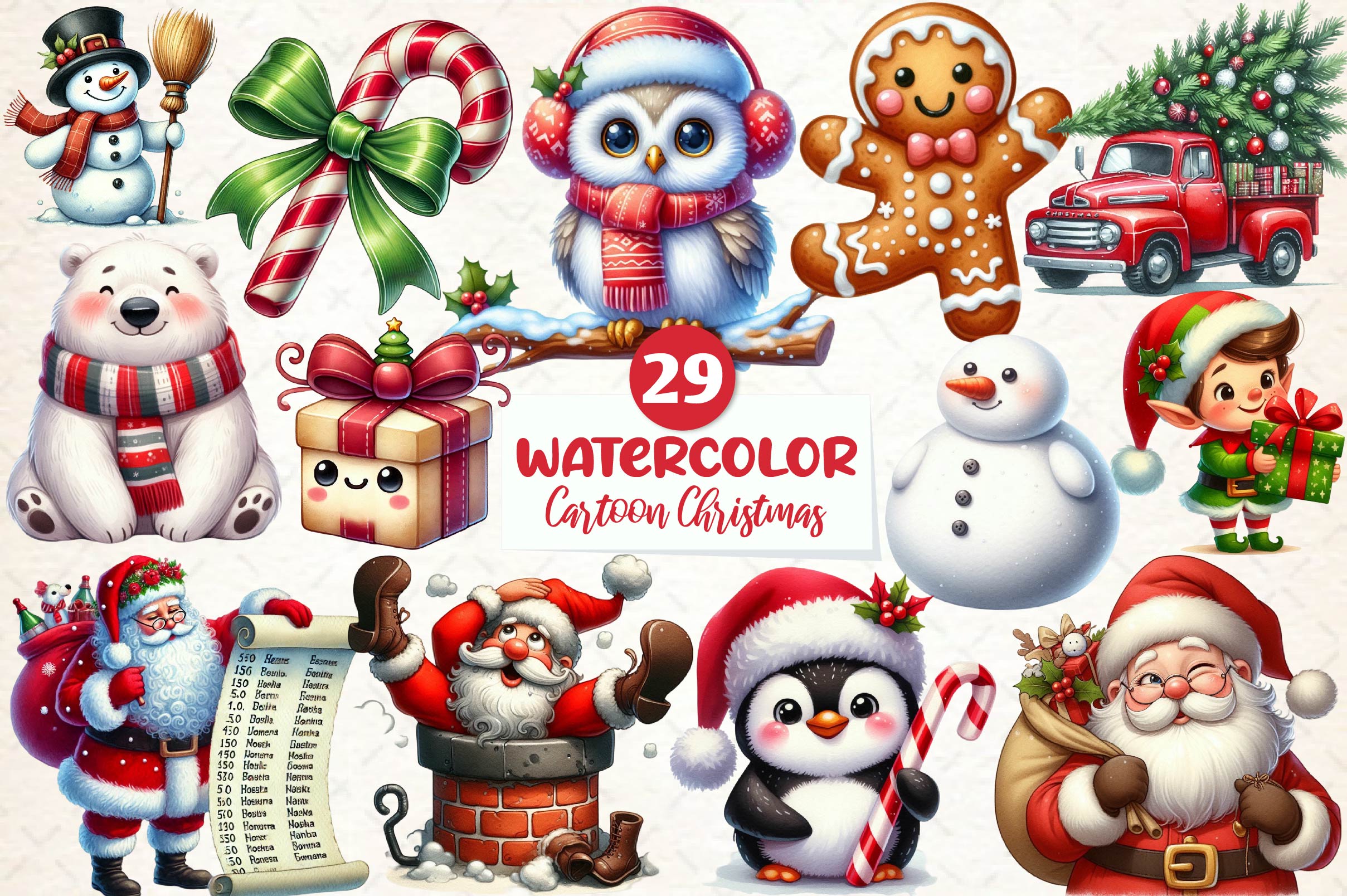Hand Drawn Cartoon Christmas Clipart Bundle