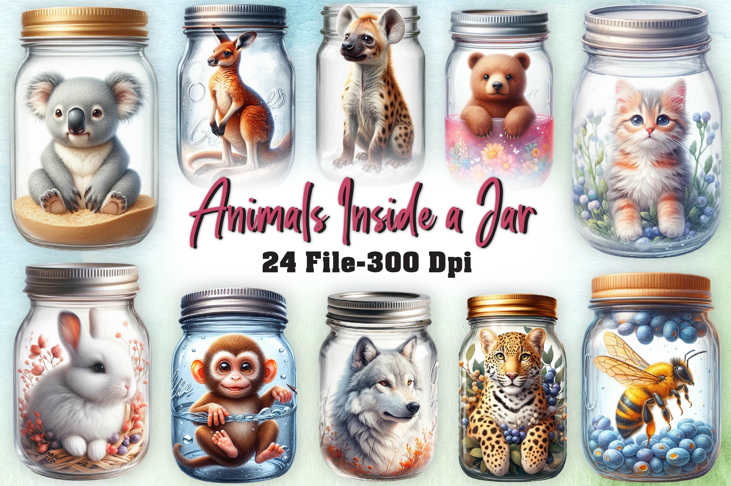 Animals Inside A Mason Jar Clipart Bundle