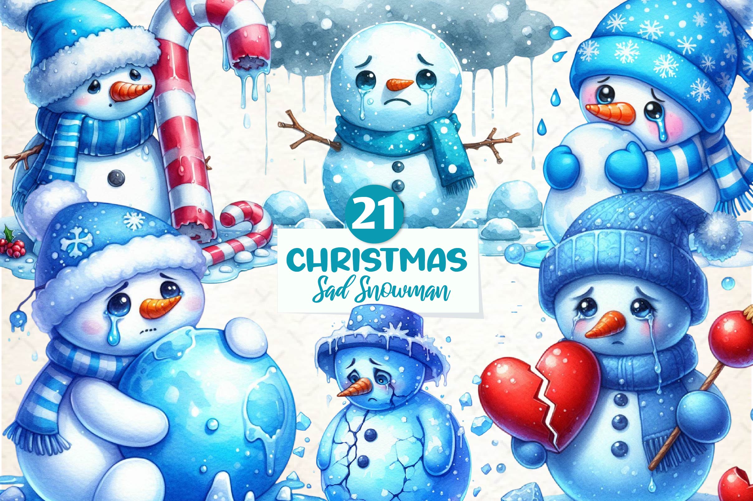Depression Sad Snowman Clipart Bundle