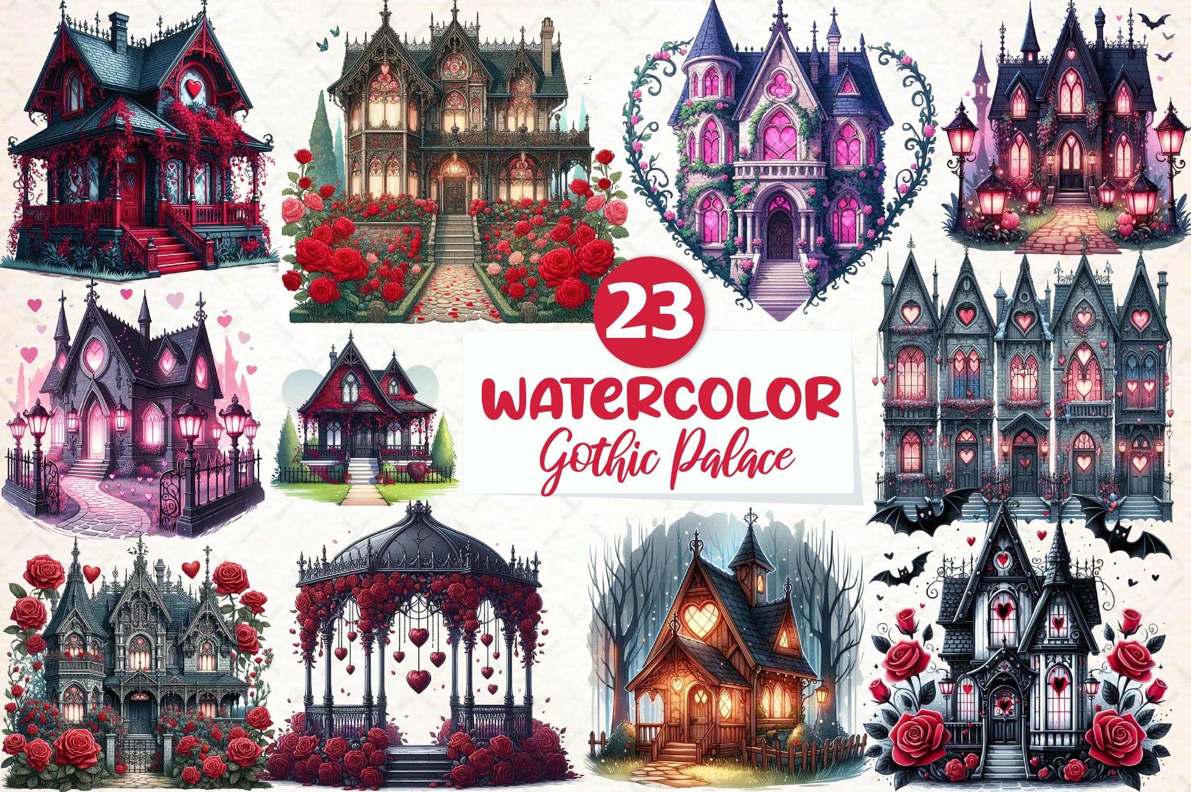 Valentine Gothic Palace Clipart Bundle