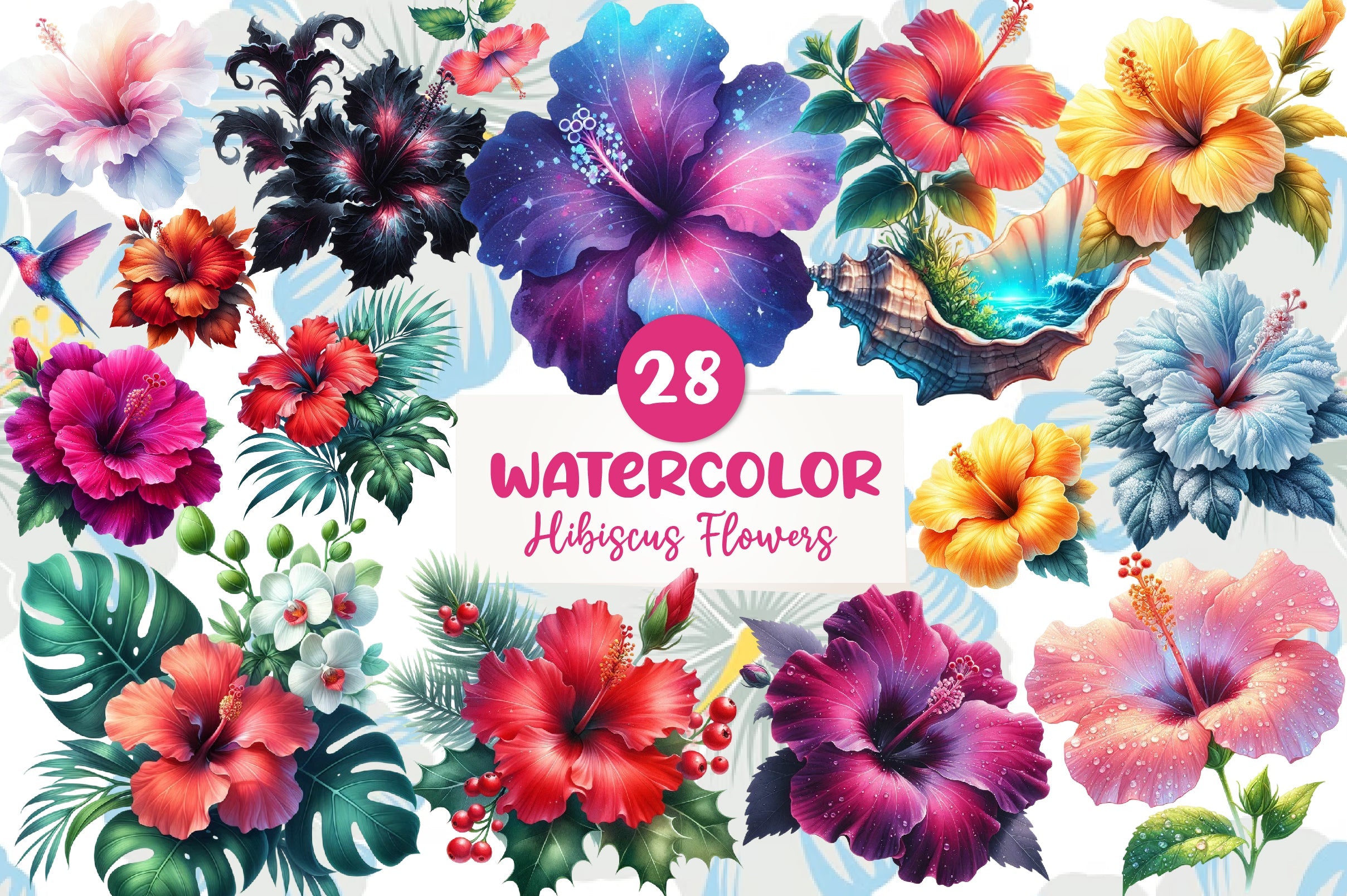 Hibiscus Flowers Clipart Bundle