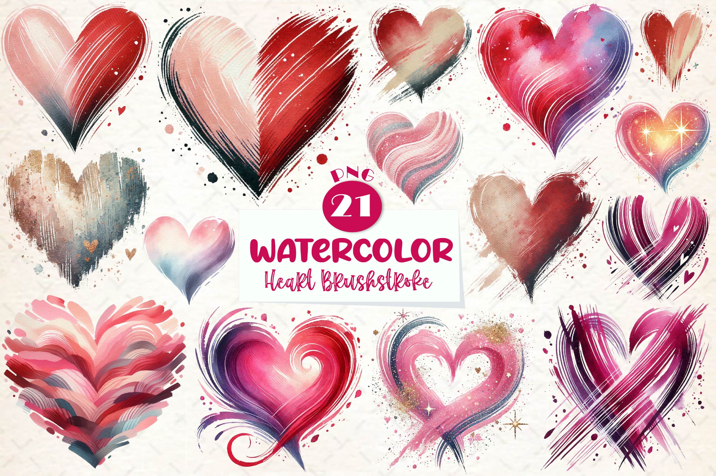 Valentines Day Heart Brushstroke Clipart Bundle