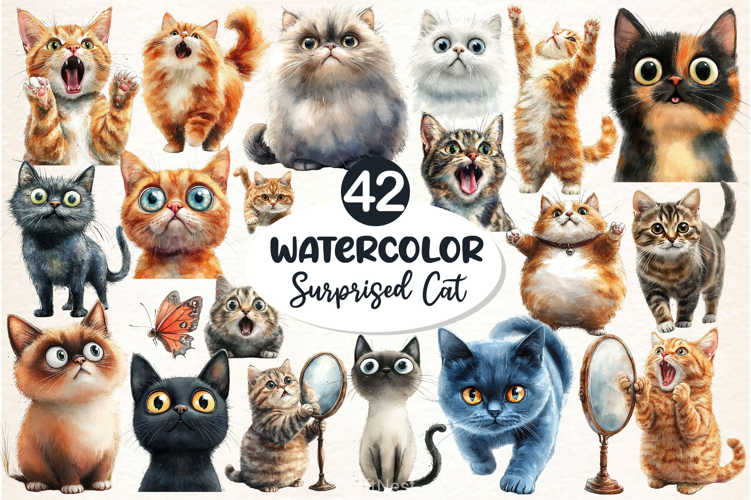 Surprised Funny Crazy Cat Clipart Bundle