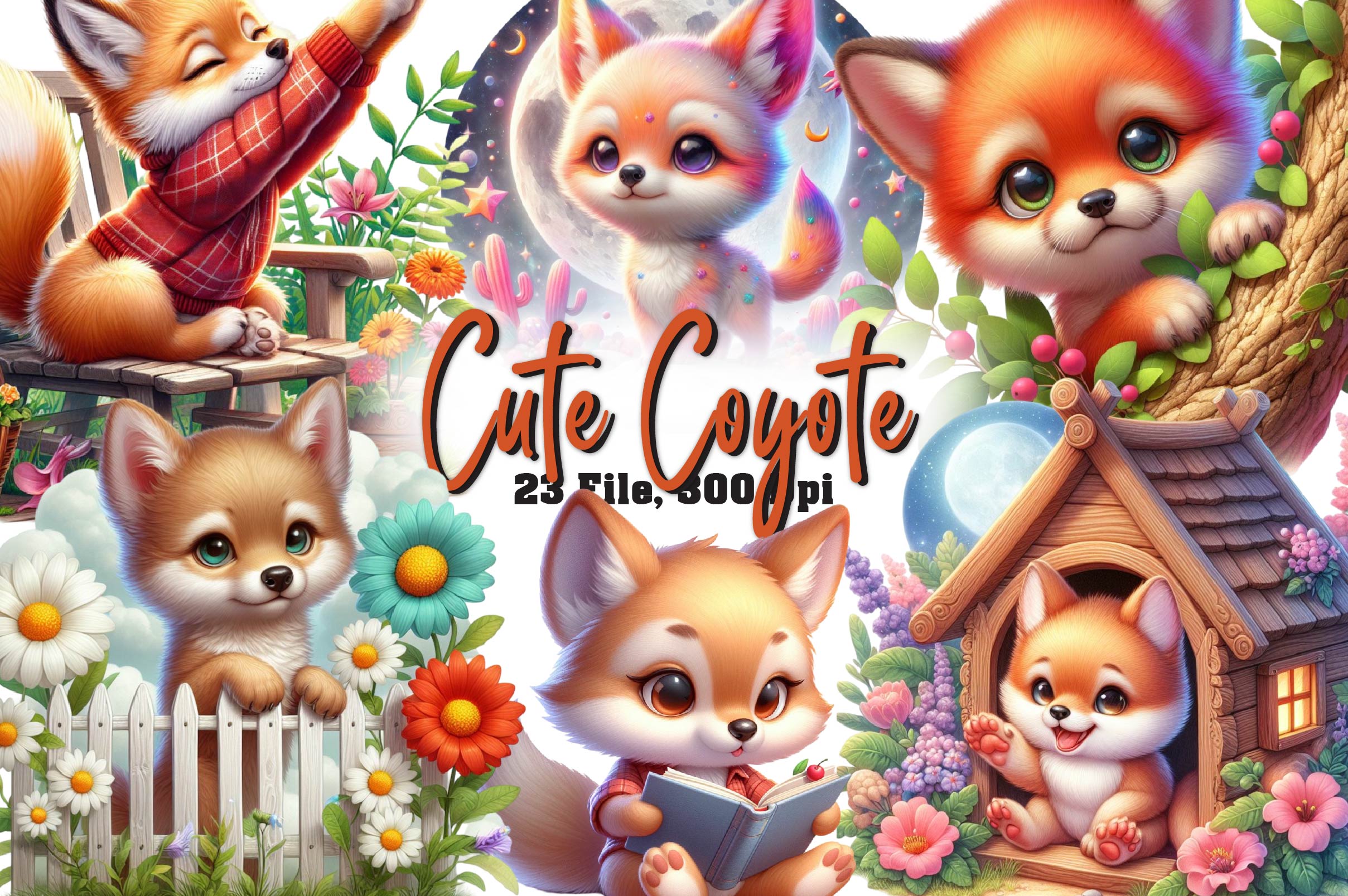 Cute Coyote Clipart Bundle
