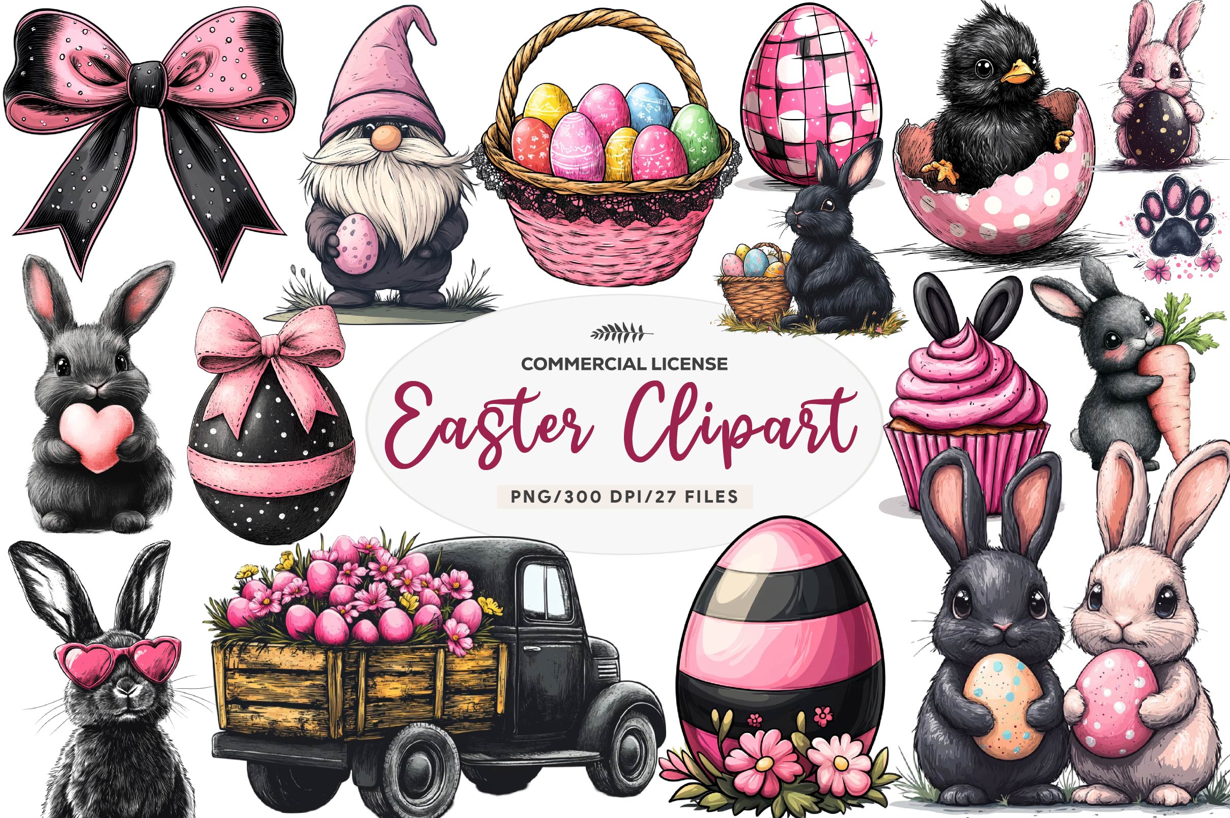 Black & Pink Easter Clipart Bundle
