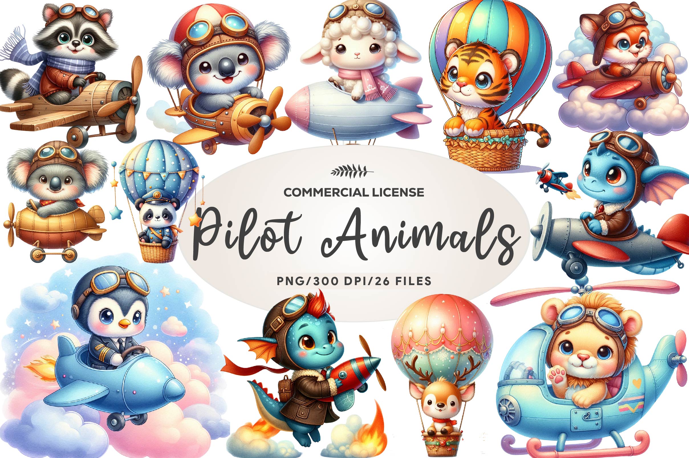 Cute Baby Pilot Animals Clipart Bundle