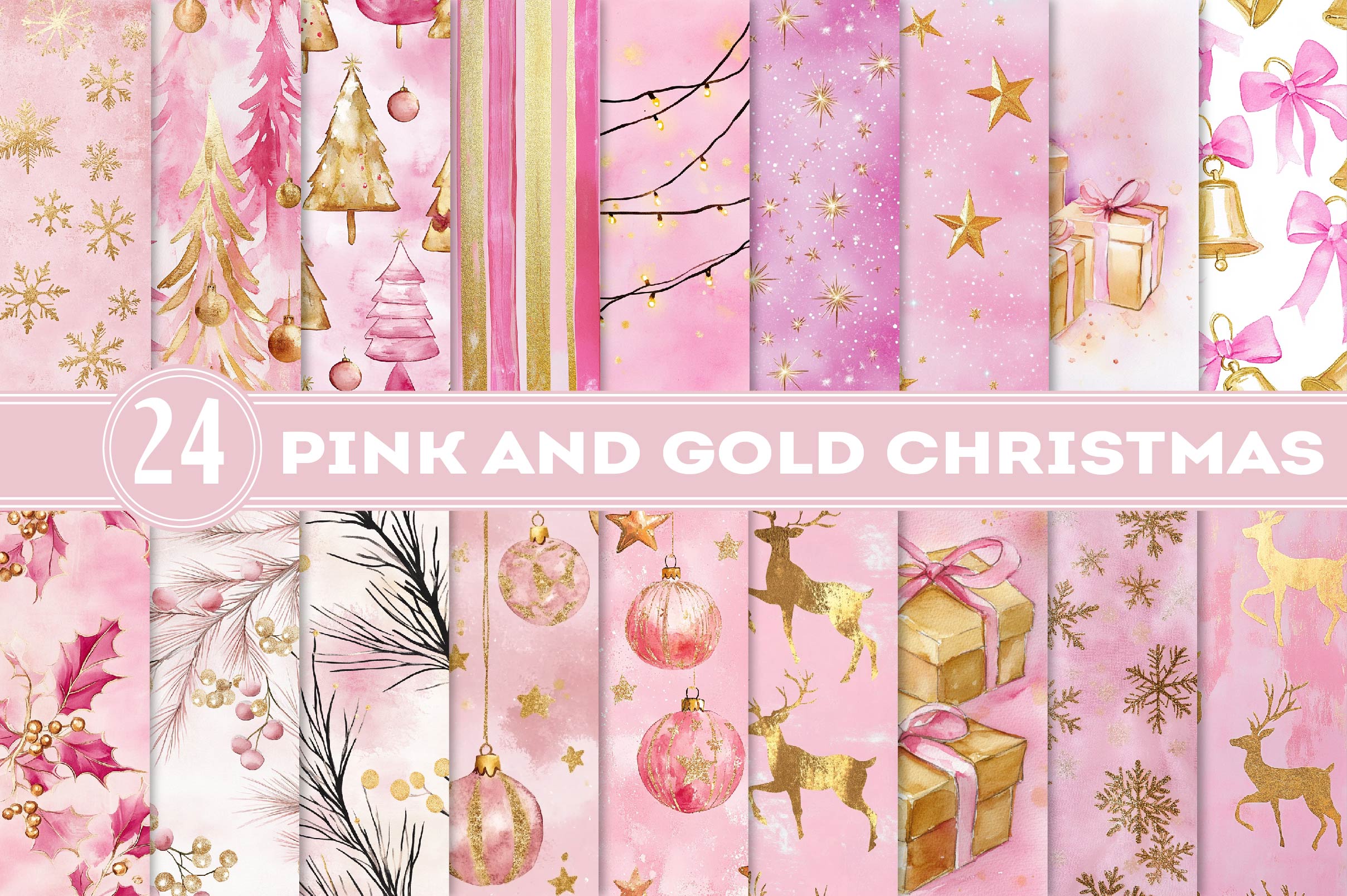 Pink And Gold Christmas Clipart Bundle