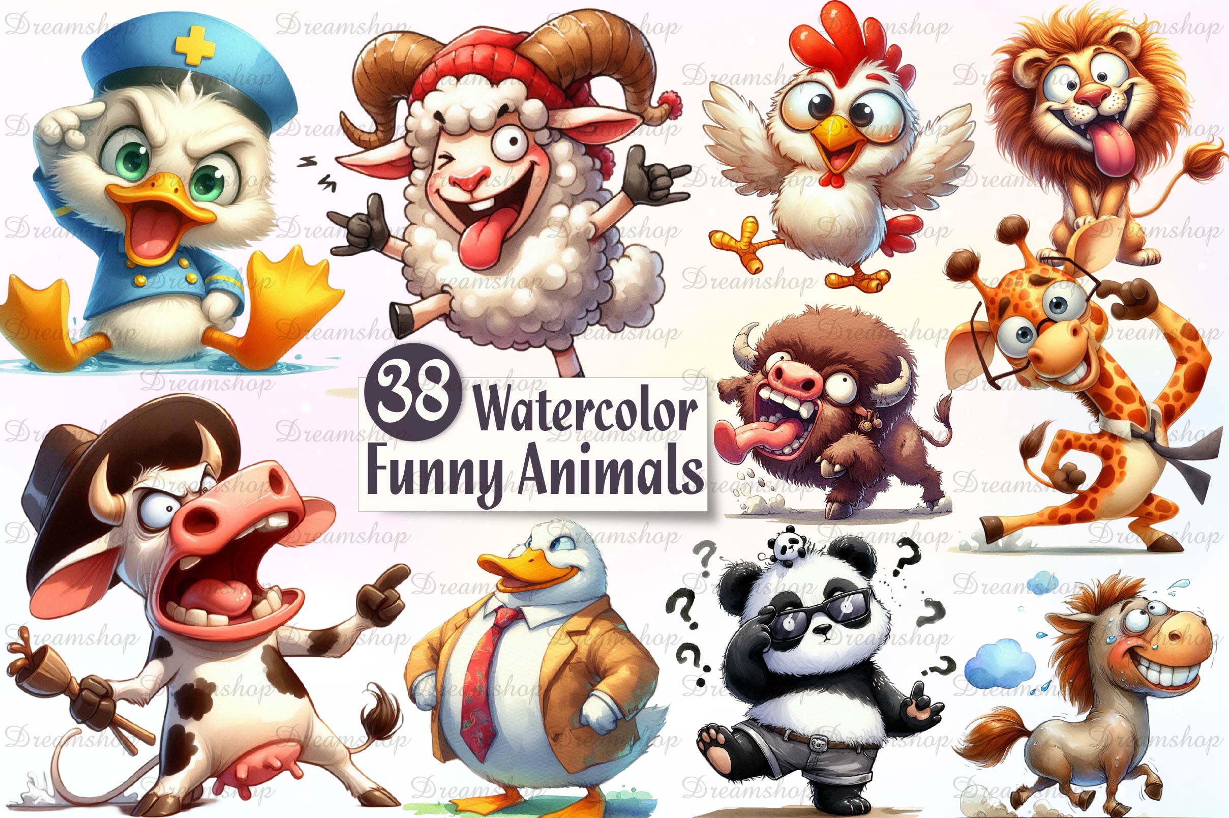 Crazy Funny Animals Clipart Bundle 2
