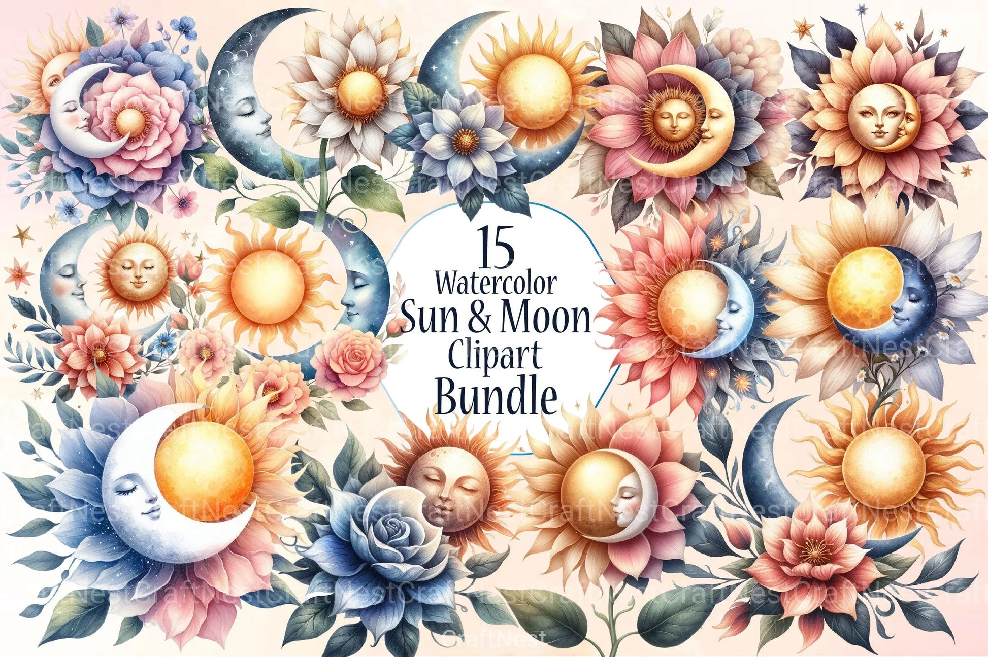 Sun & Moon Clipart Bundle - CraftNest - Digital Crafting and Art