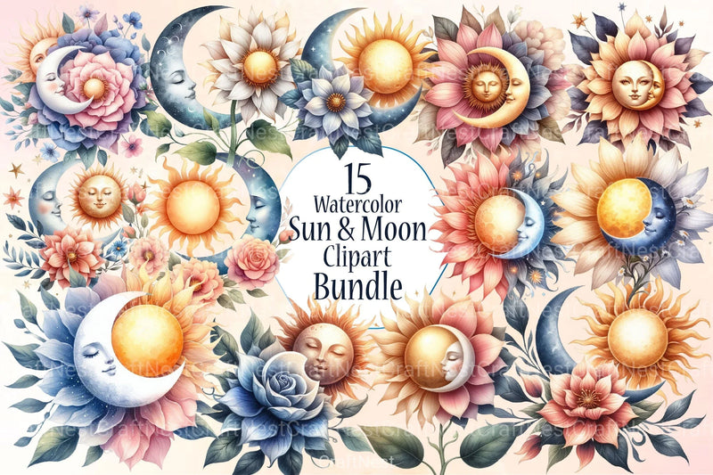 Sun & Moon Clipart Bundle - CraftNest - Digital Crafting and Art
