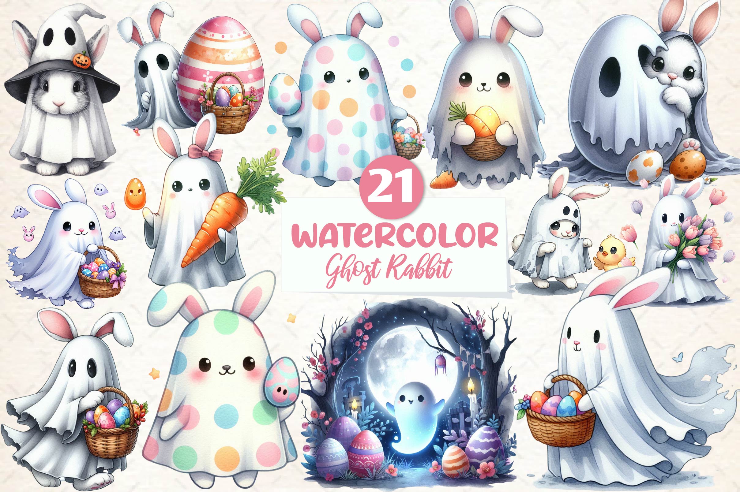 Easter Ghost Rabbit Clipart Bundle