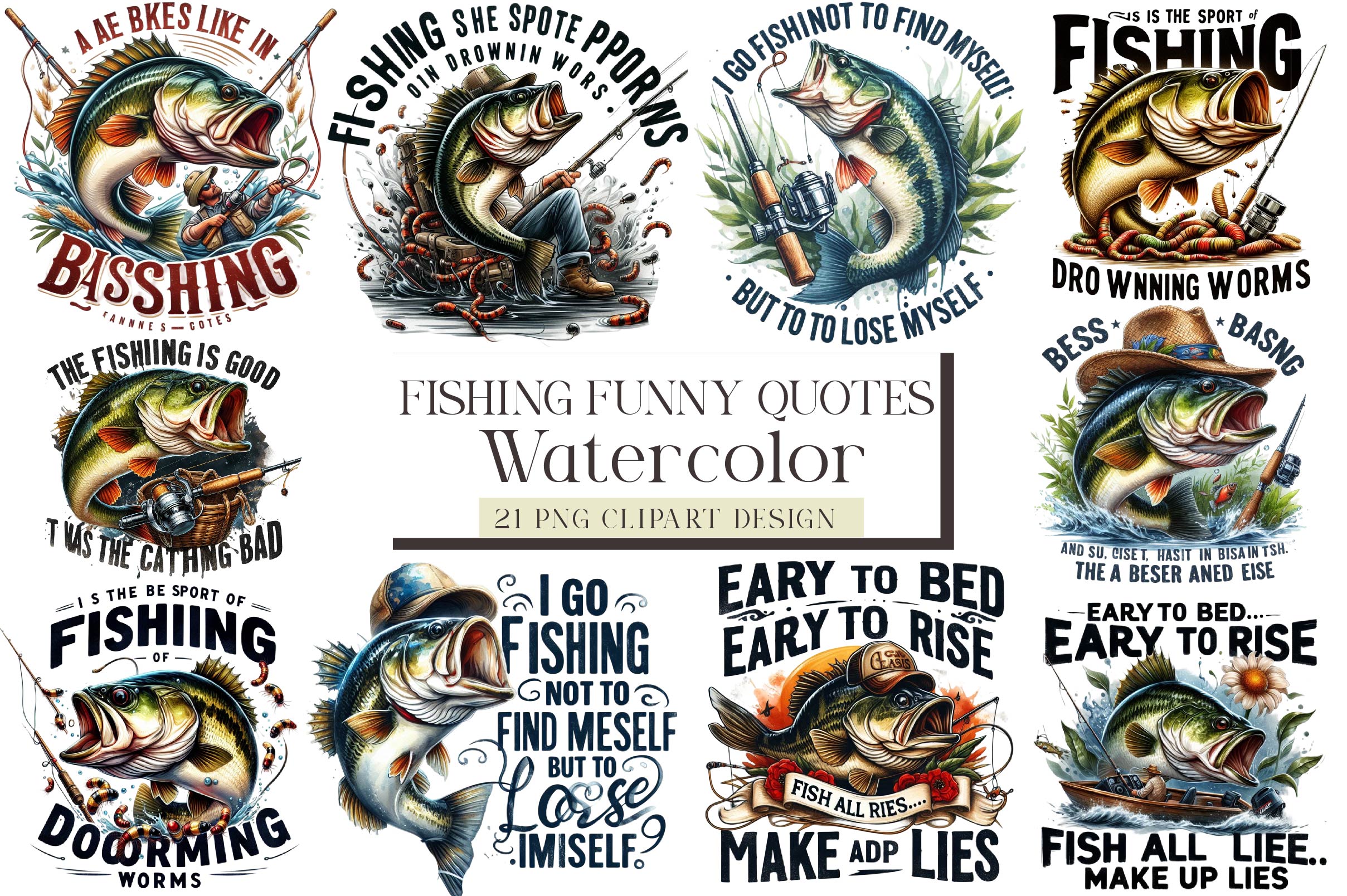Bass Fishing Funny Quotes Sulimation Clipart Bundle