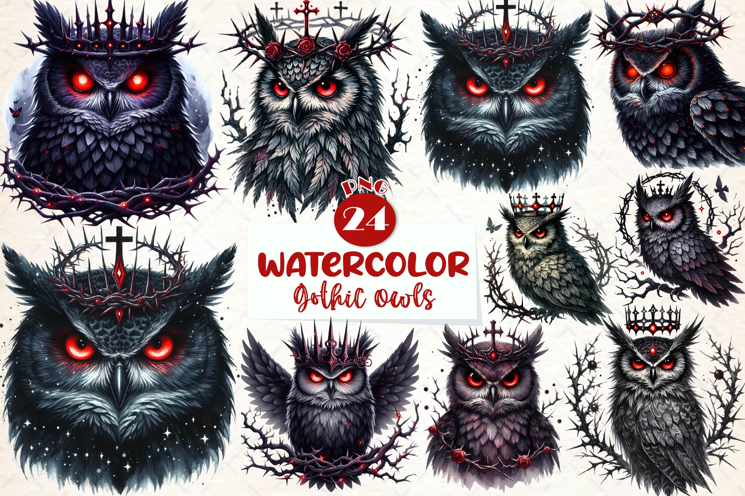 Gothic Owls Clipart Bundle 1