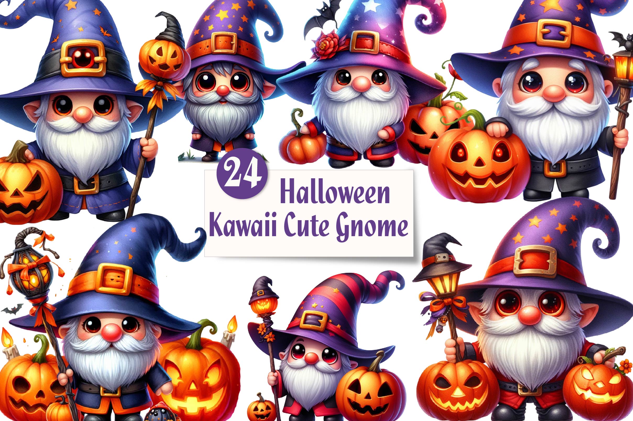 Halloween Kawaii Cute Gnome Clipart Bundle