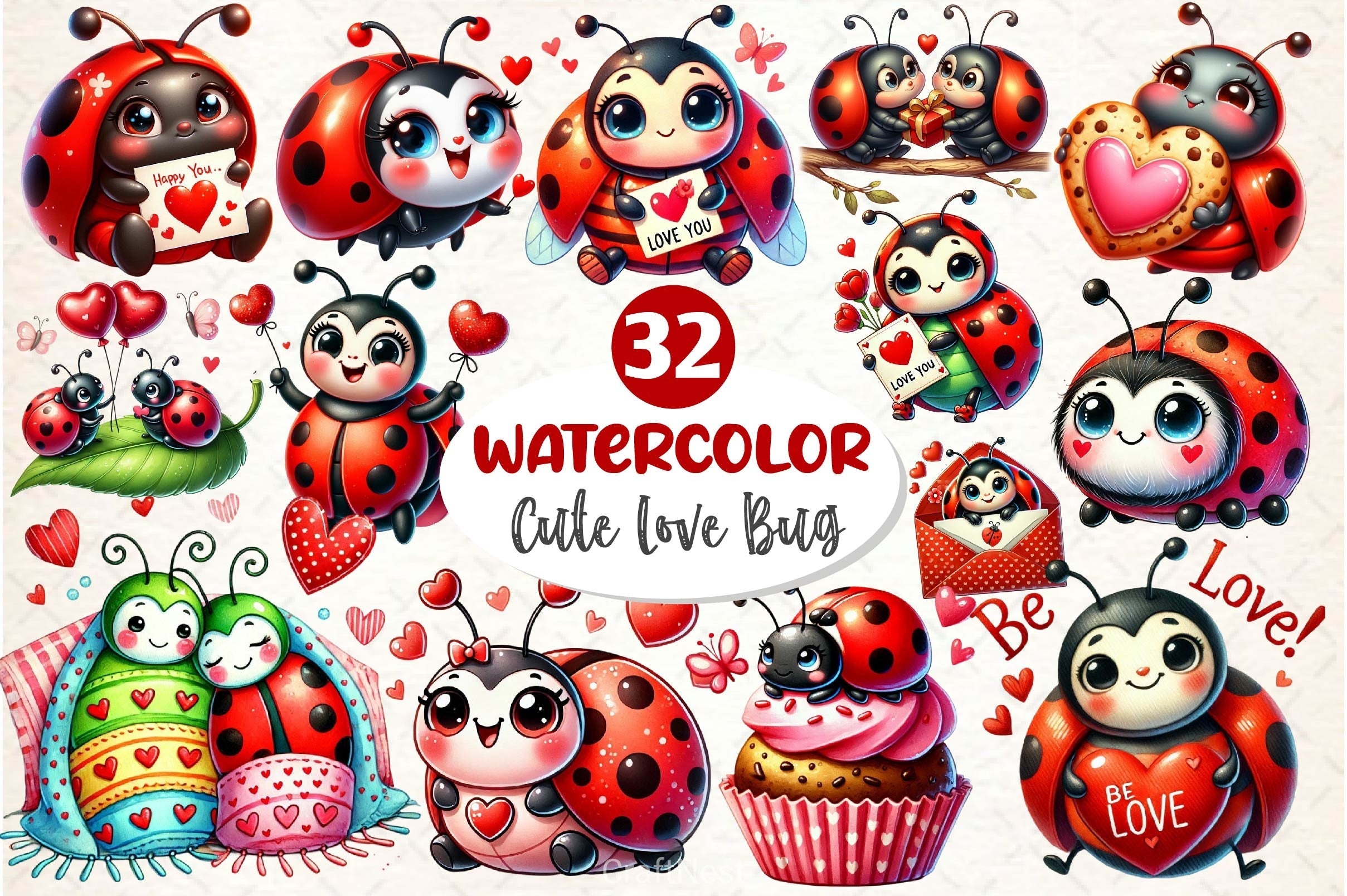 Cute Love Bug Clipart Bundle