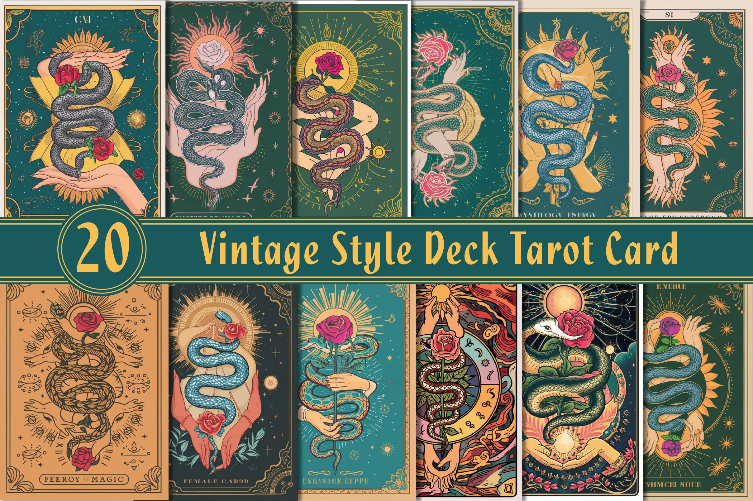 Vintage Style Deck Tarot Card Clipart Bundle