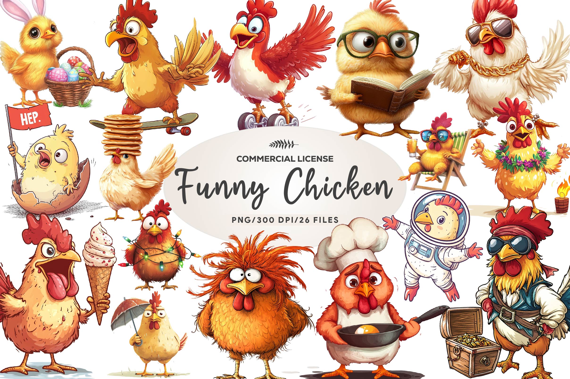 Quirky Funny Chicken Clipart Bundle