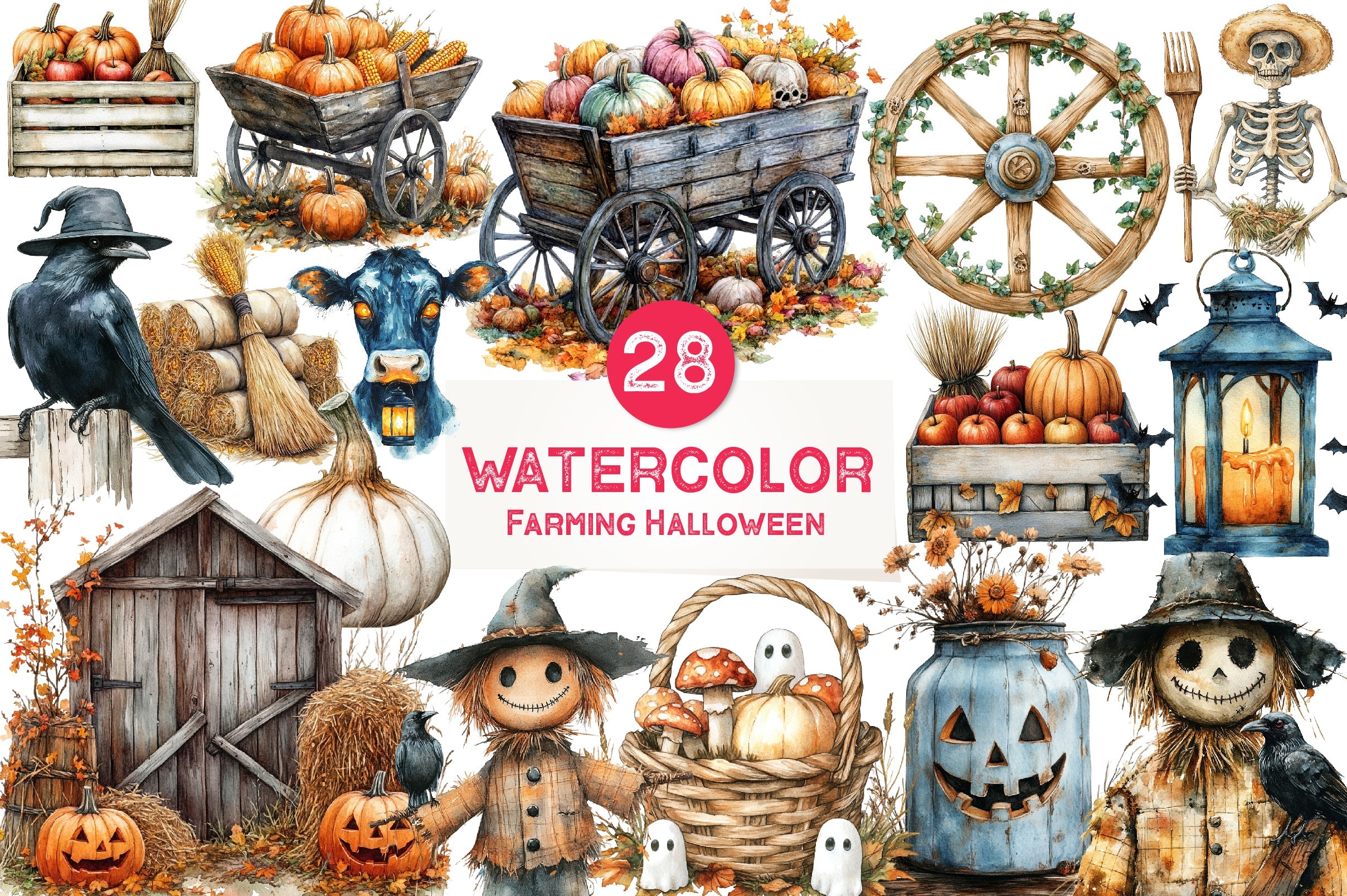 Antique Farming In Halloween Clipart Bundle