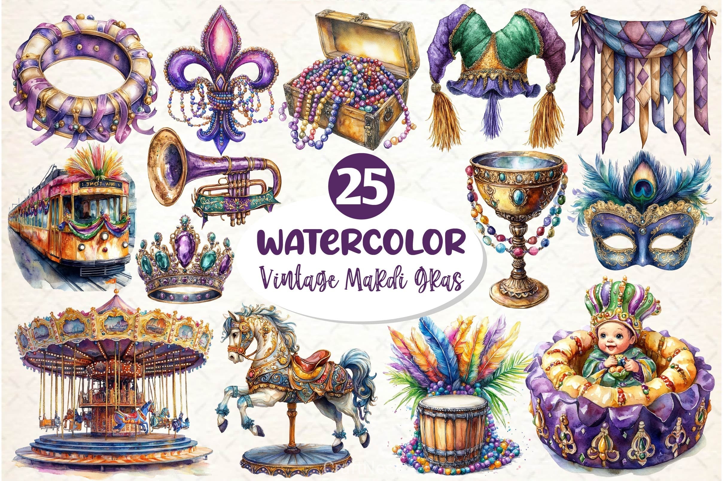 Vintage Mardi Gras Clipart Bundle