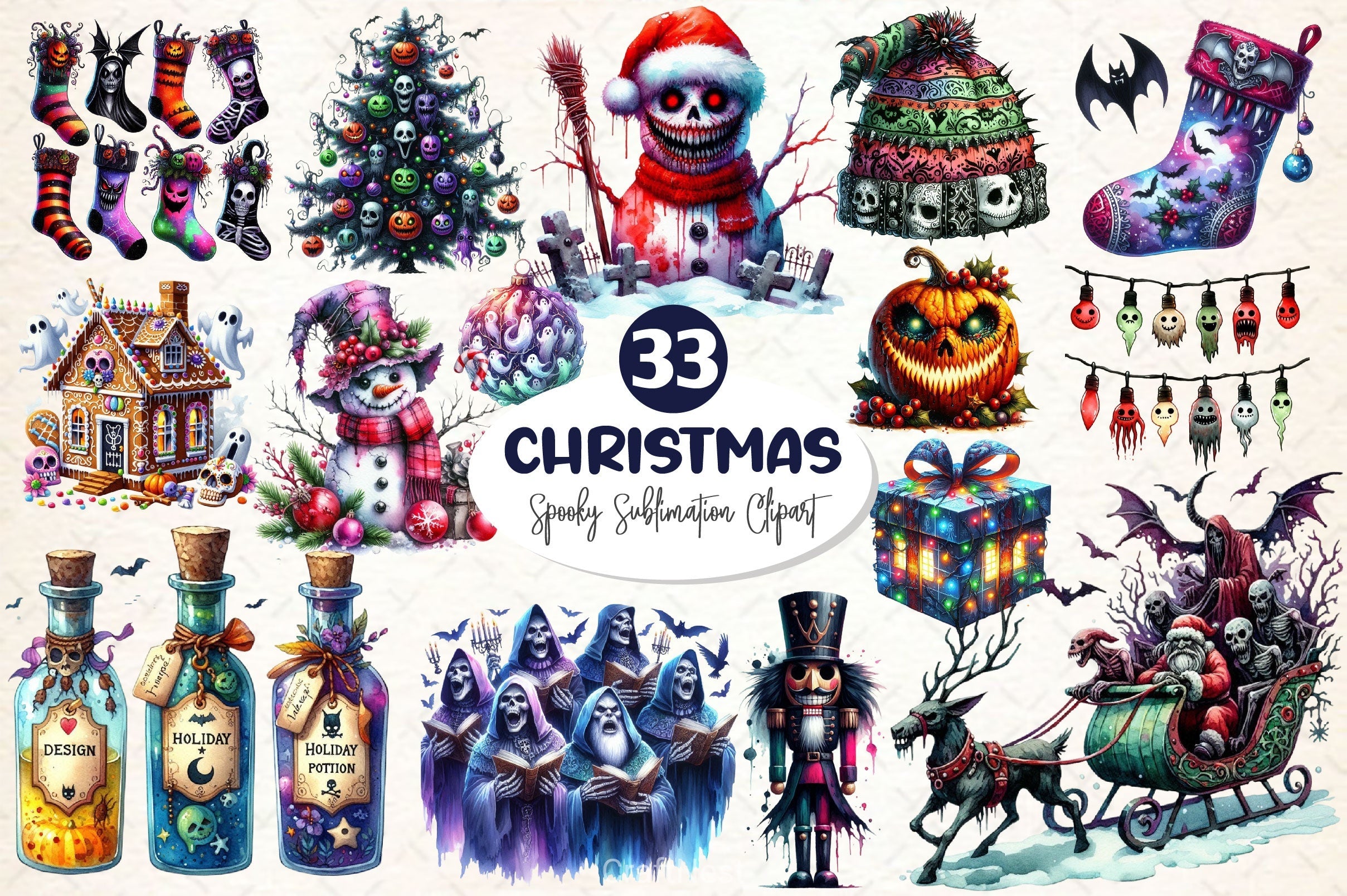 Spooky Christmas Clipart Bundle 2