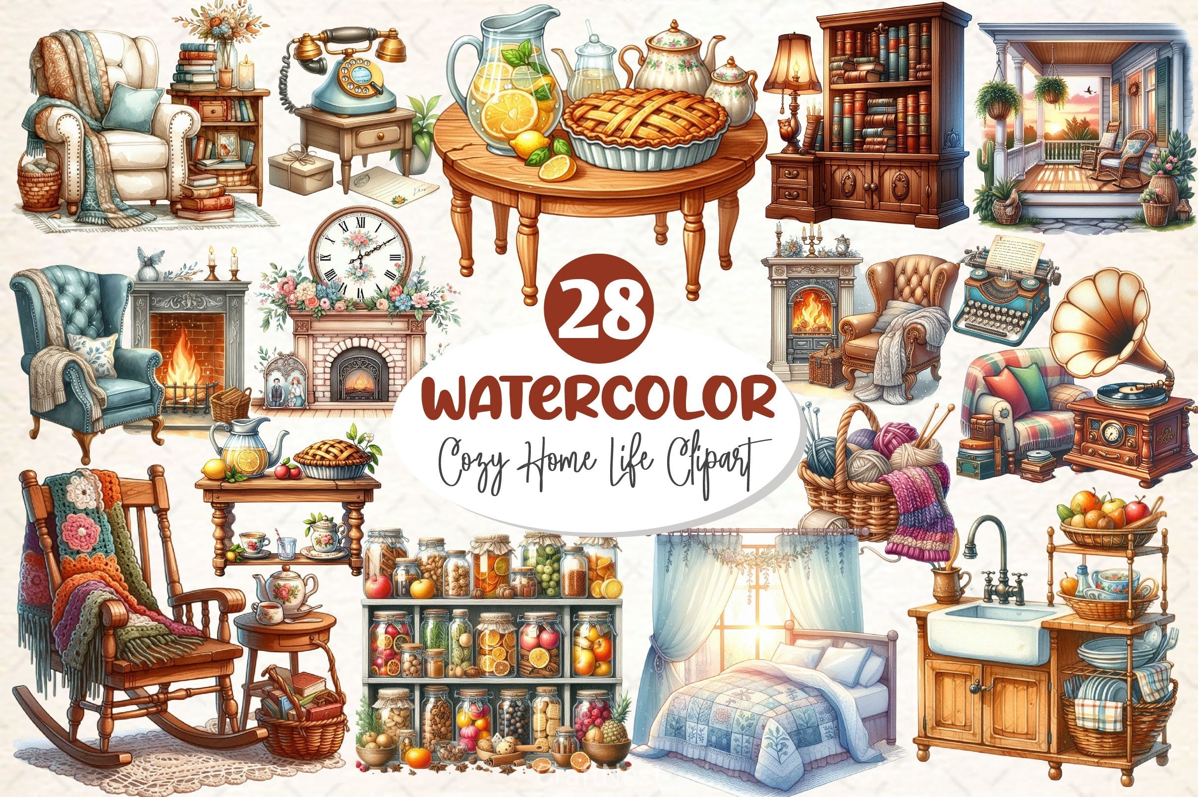 Vintage Cozy Home Life Clipart Bundle 2