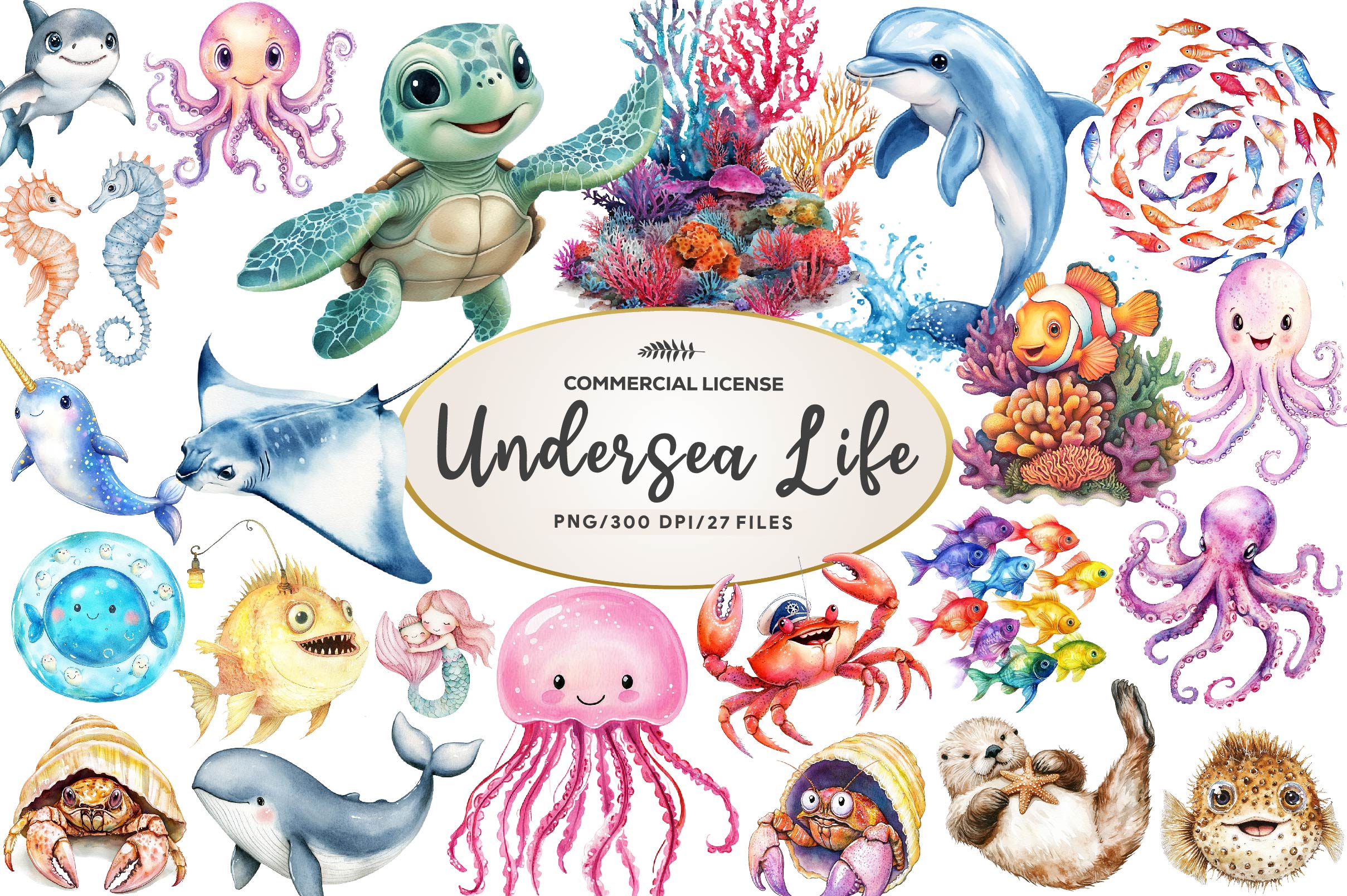 Cute Undersea Life Clipart Bundle