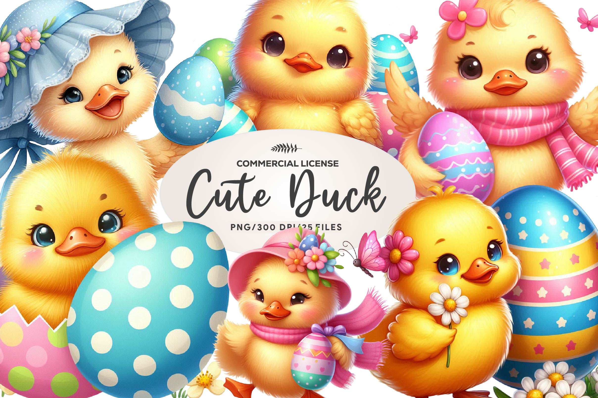 Easter Cute Duck Duck Clipart Bundle